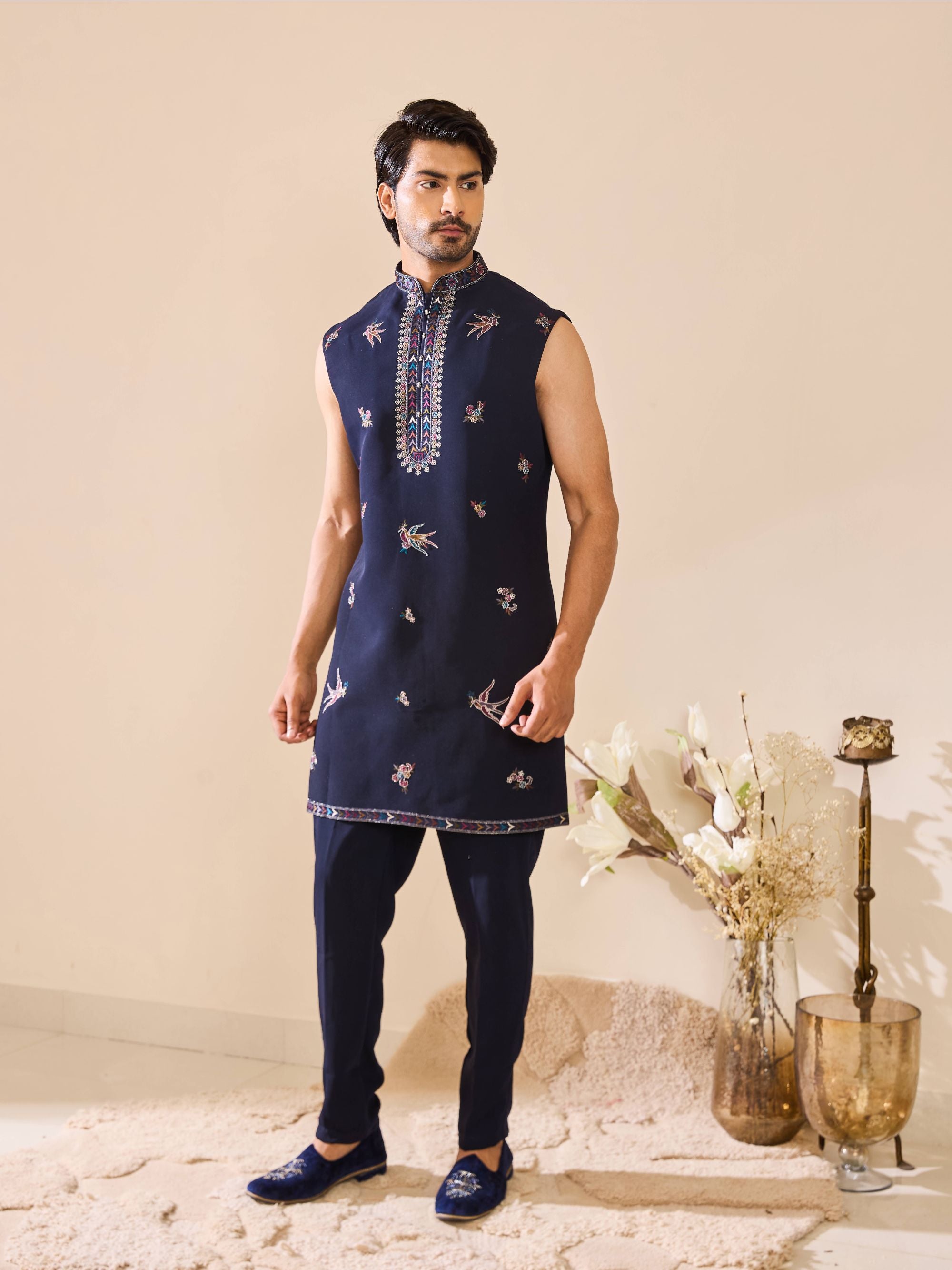 Navy Blue Indo-Western in Resham Thread work with Sequins Work