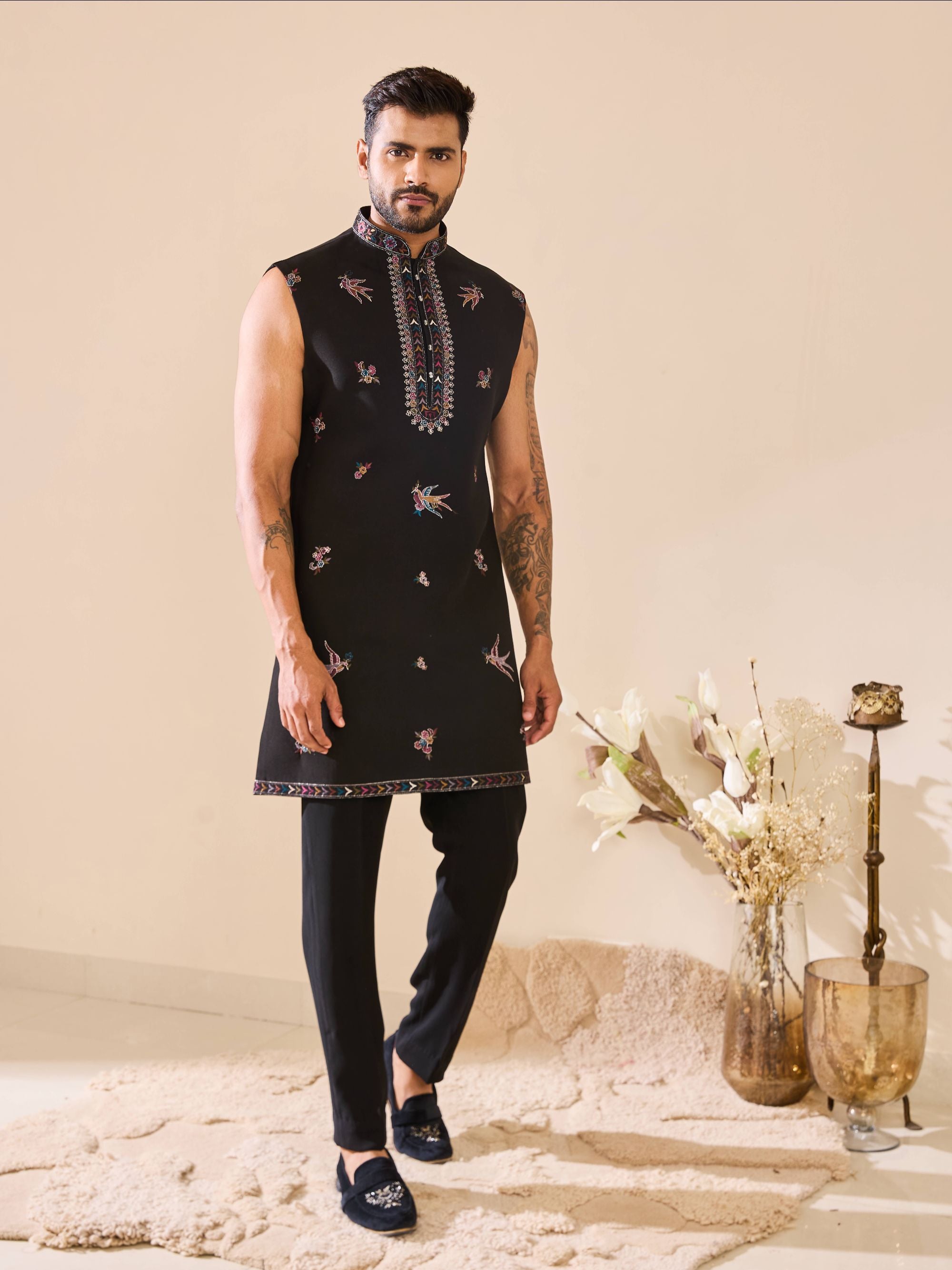 Black Indo-Western in Resham Thread work with Sequins Work