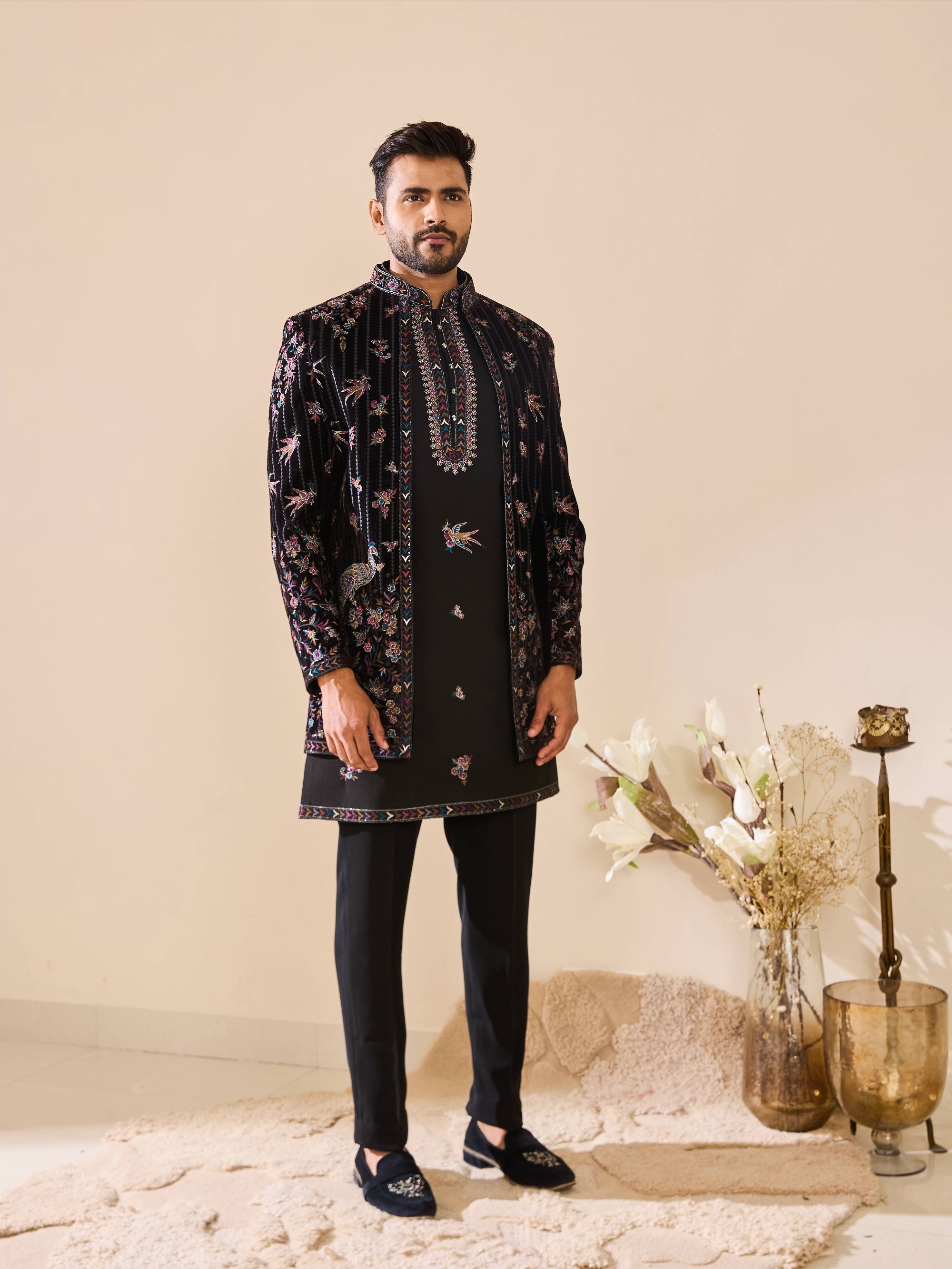 Black Indo-Western in Resham Thread work with Sequins Work