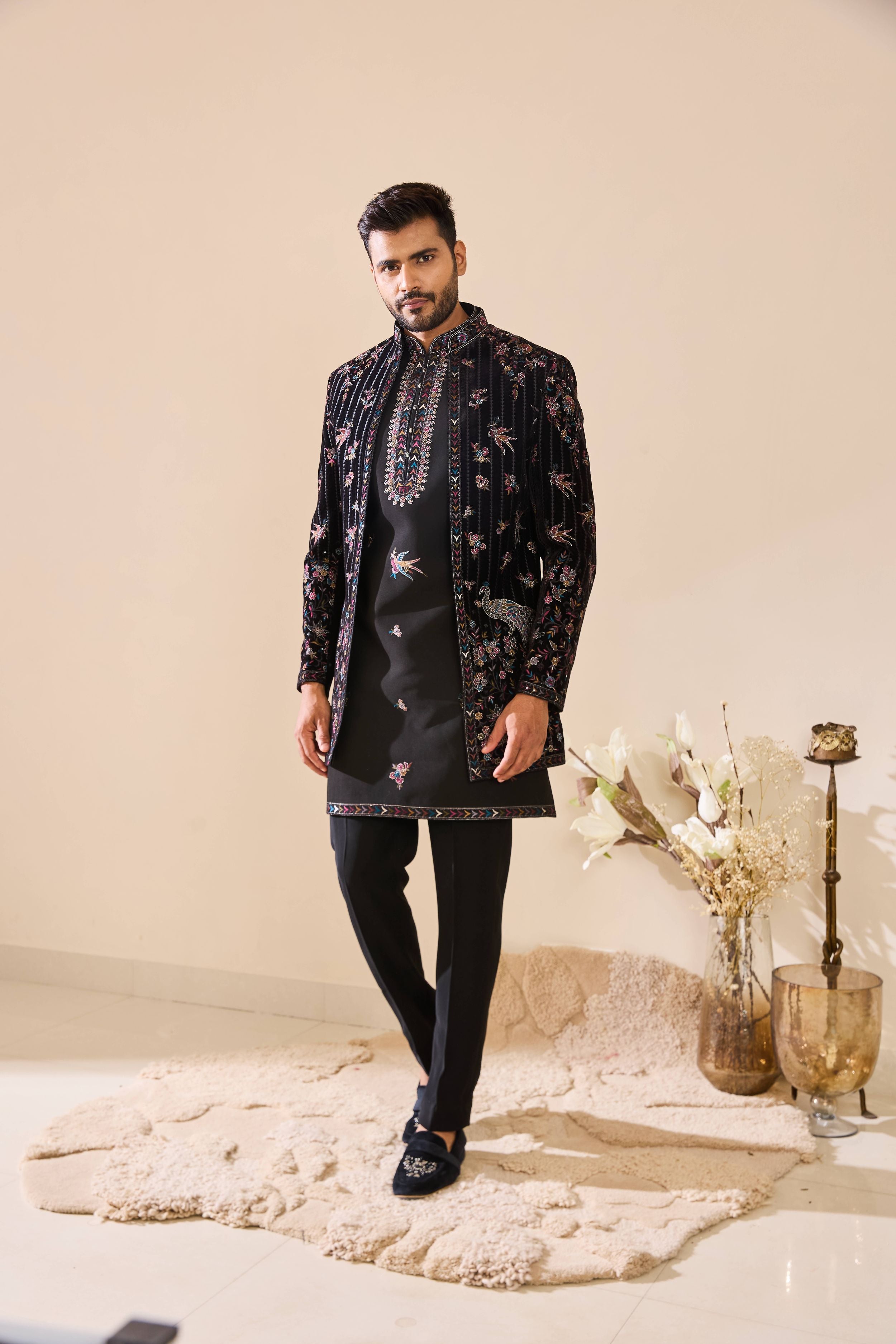 Black Indo-Western in Resham Thread work with Sequins Work