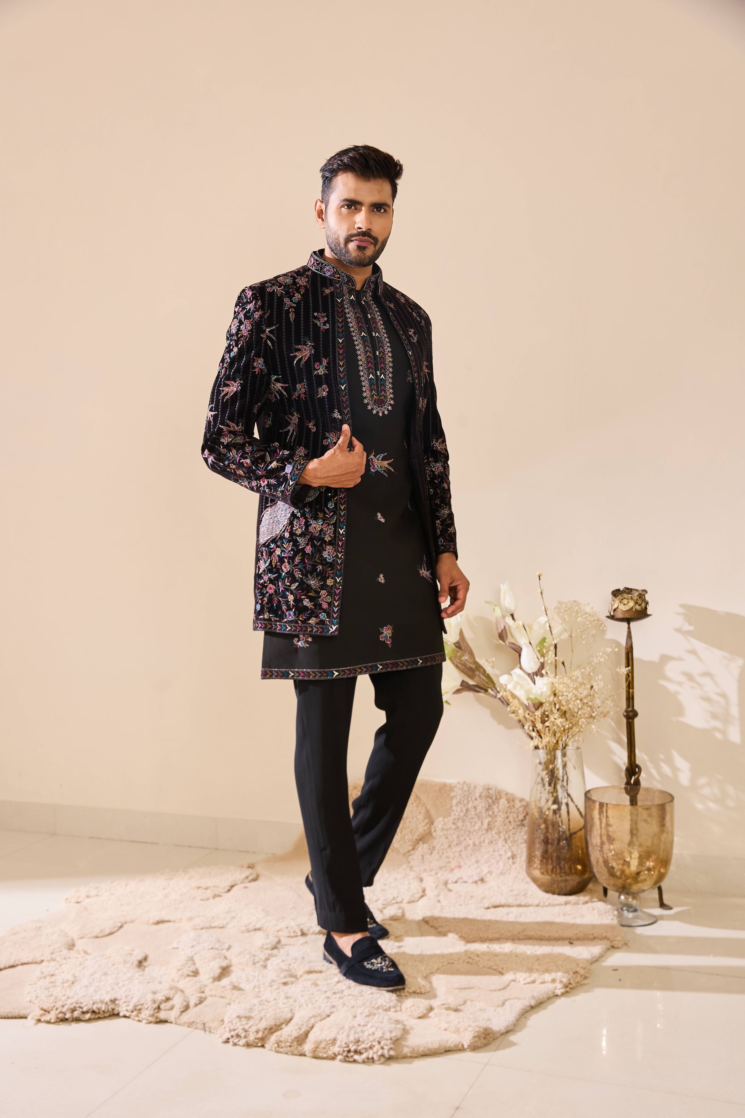 Black Indo-Western in Resham Thread work with Sequins Work