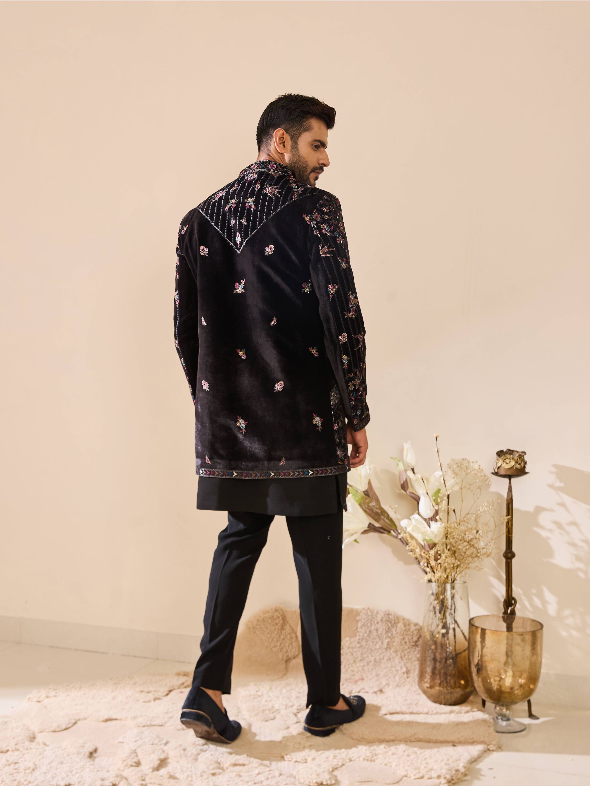 Black Indo-Western in Resham Thread work with Sequins Work