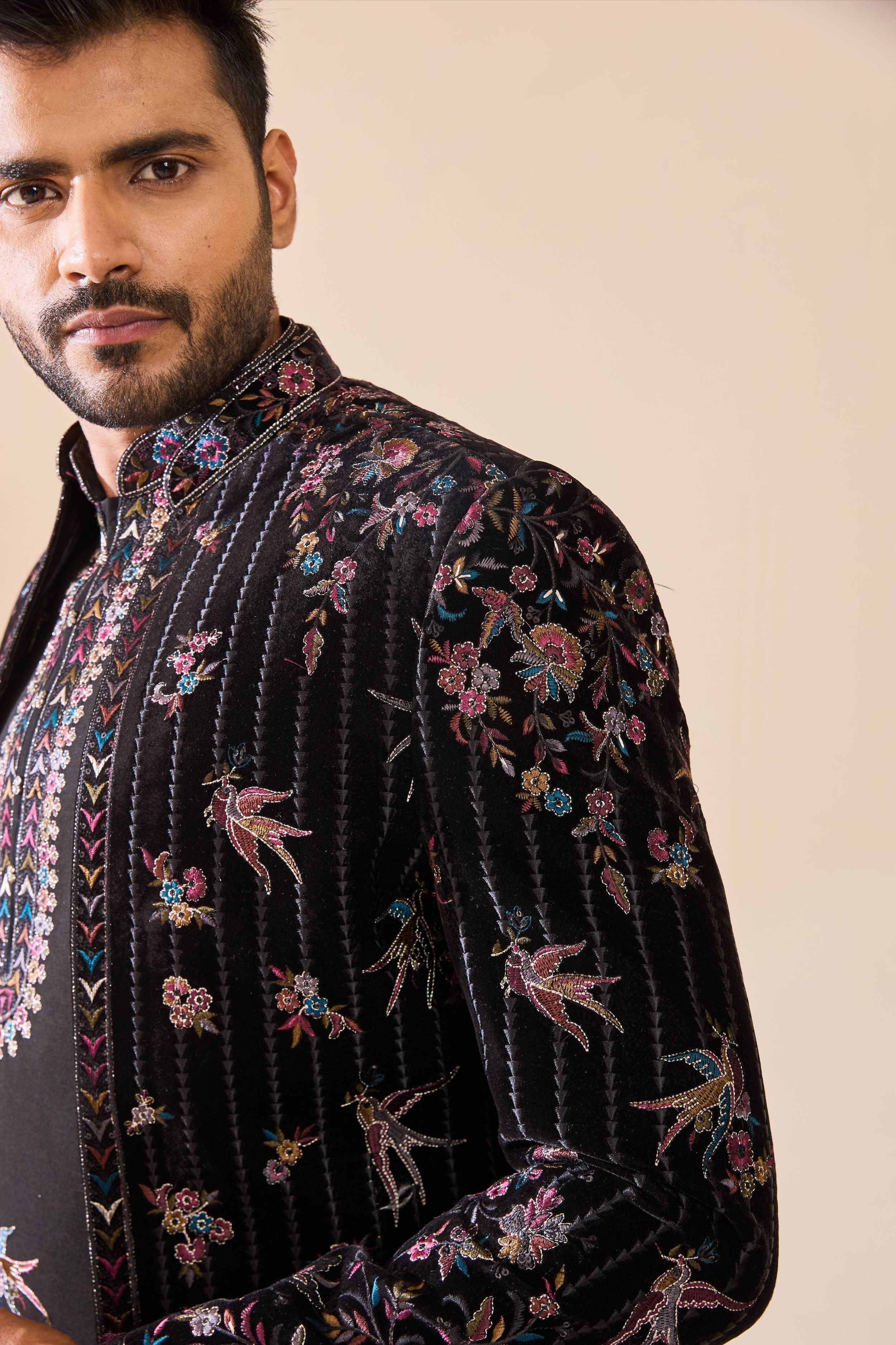 Black Indo-Western in Resham Thread work with Sequins Work