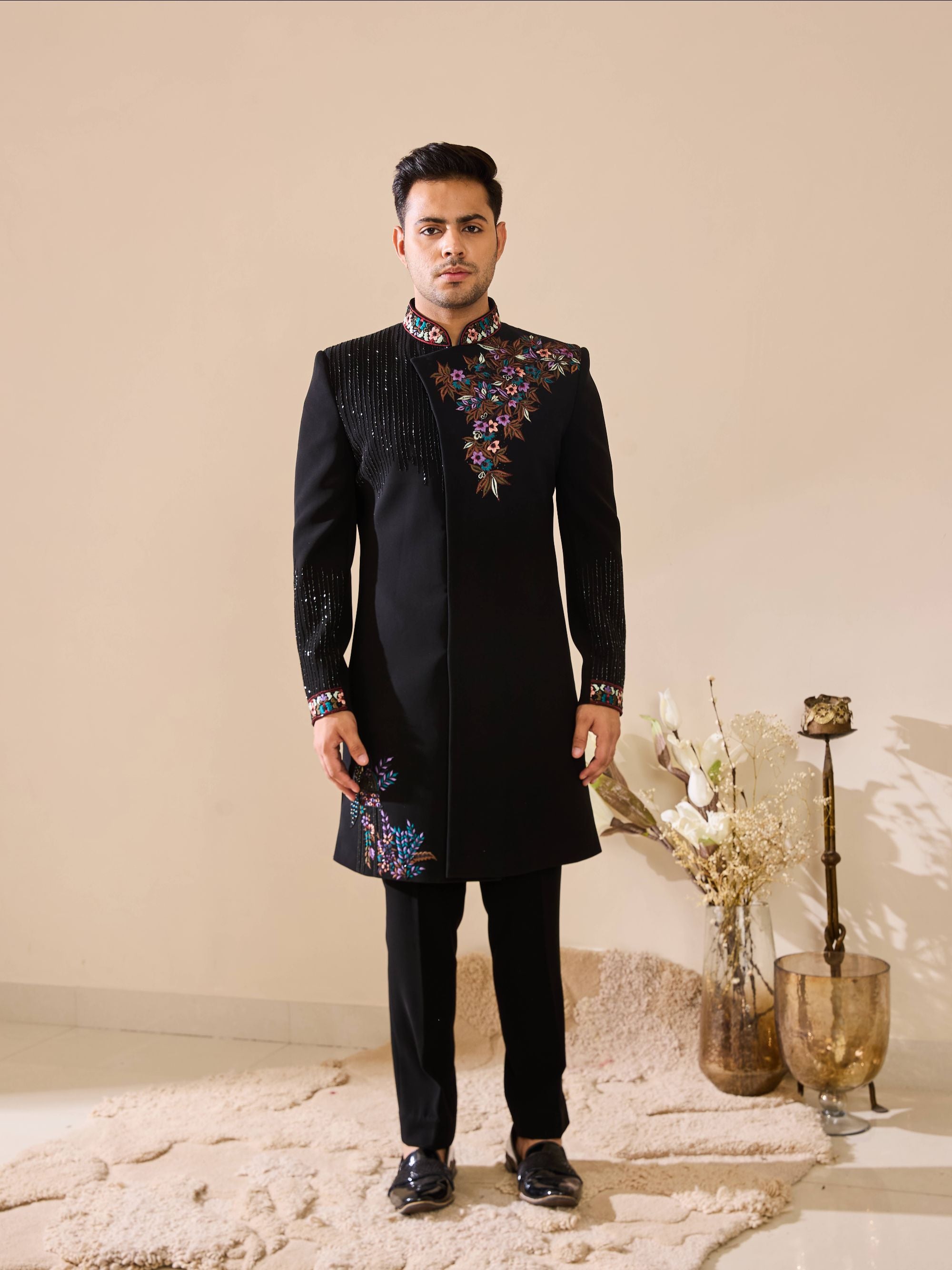 Black Hand Embroidered  Indo-Western