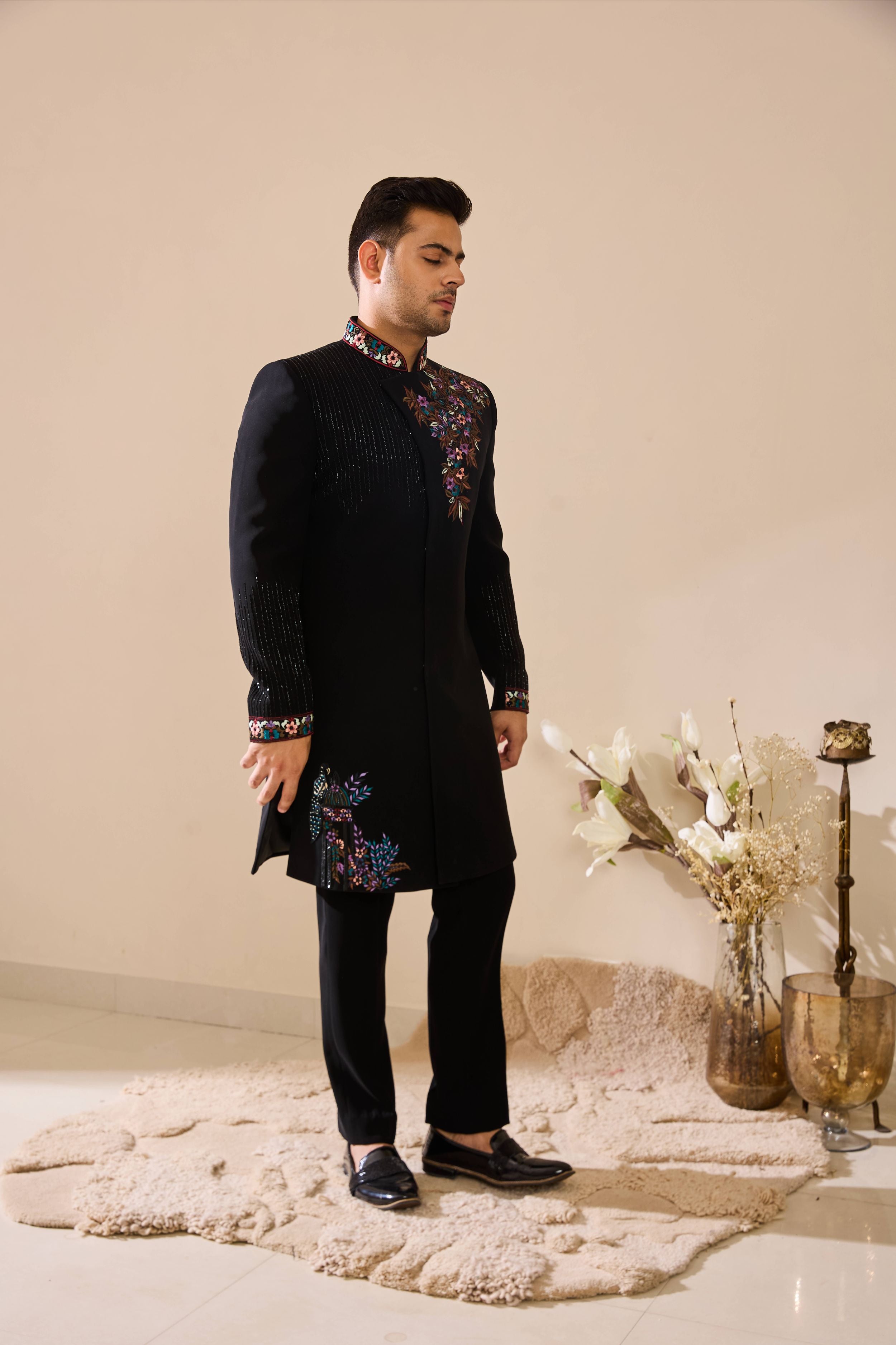 Black Hand Embroidered  Indo-Western