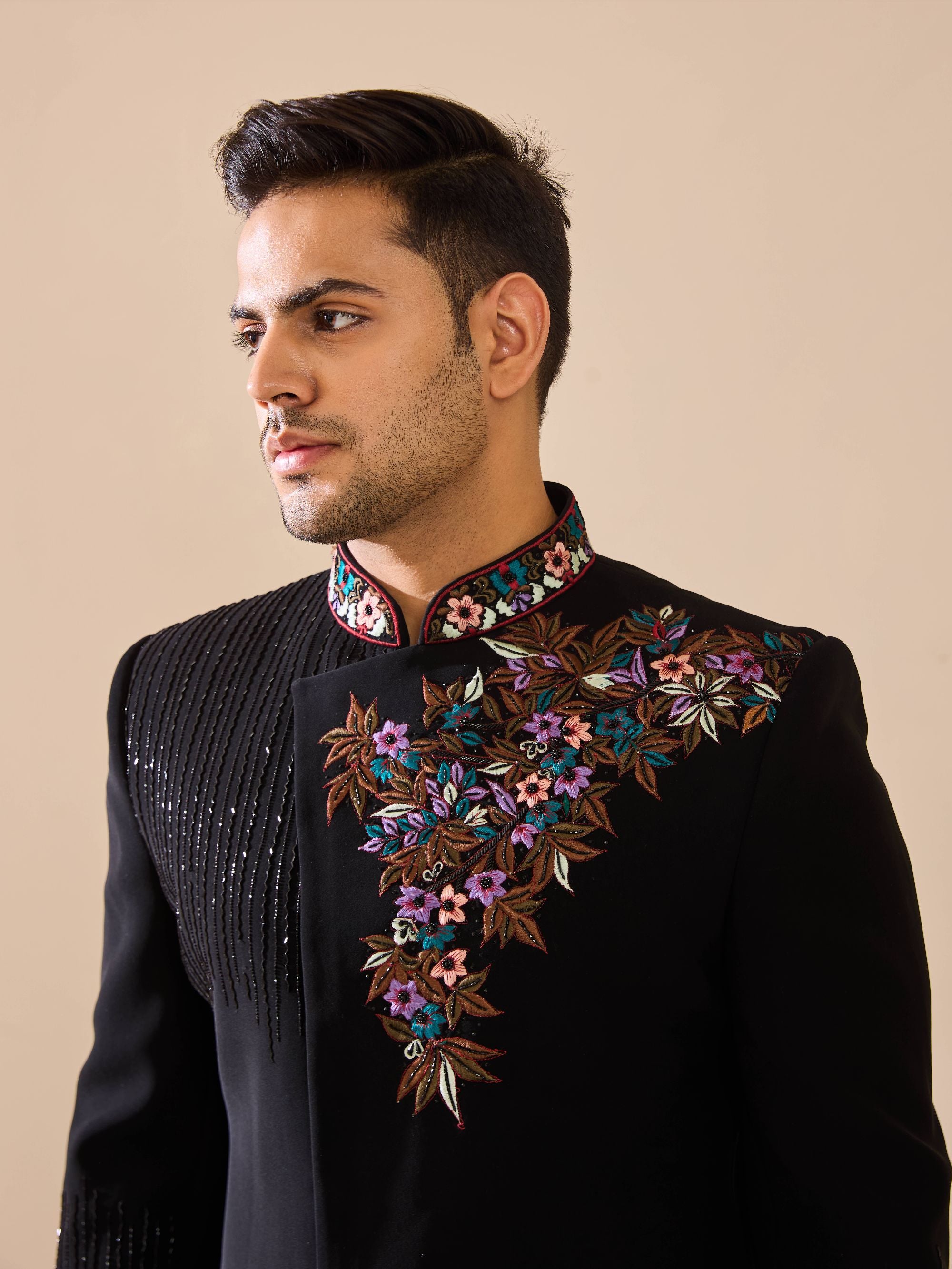 Black Hand Embroidered  Indo-Western