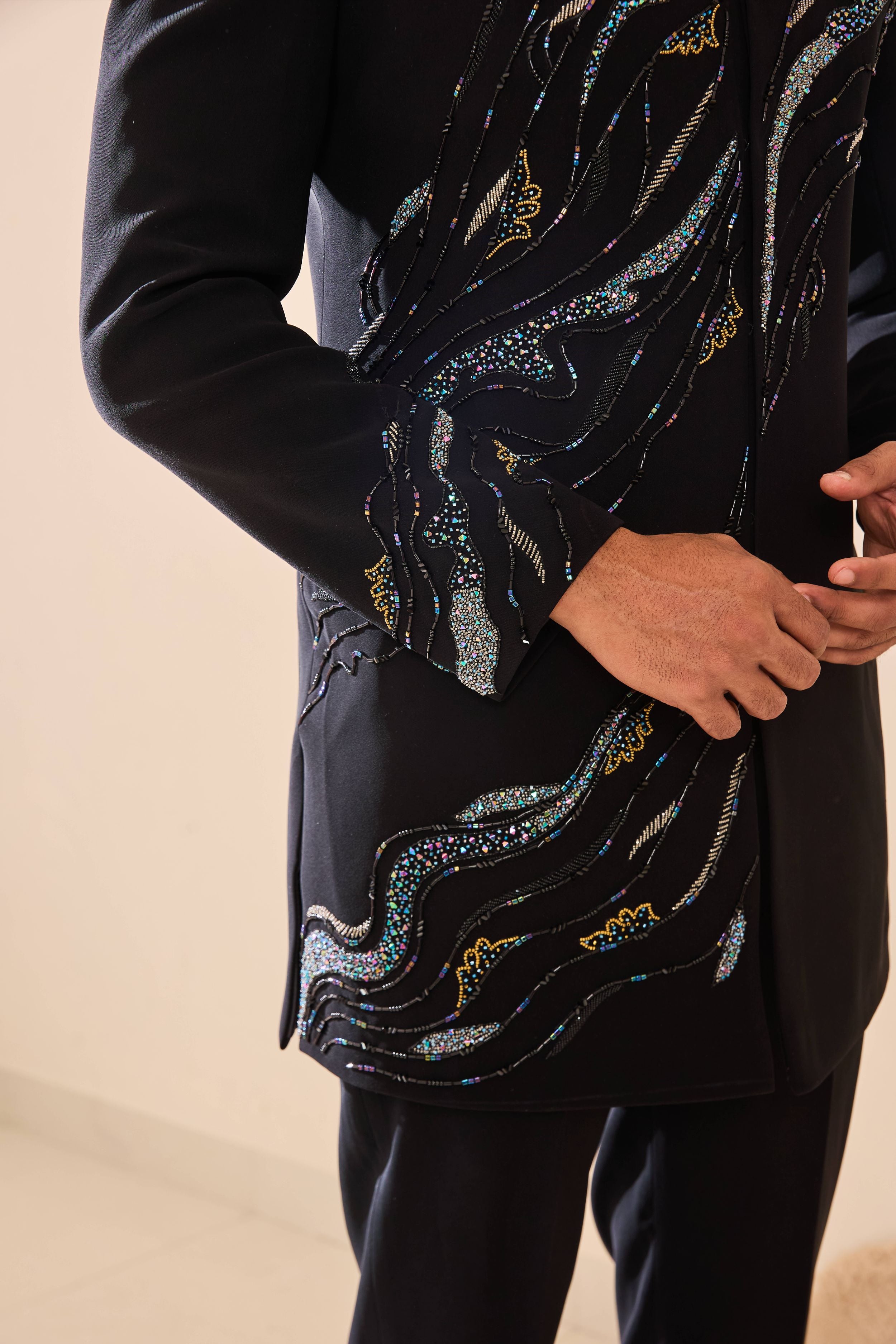 Grey Hand-Embroidered  Indo-Western