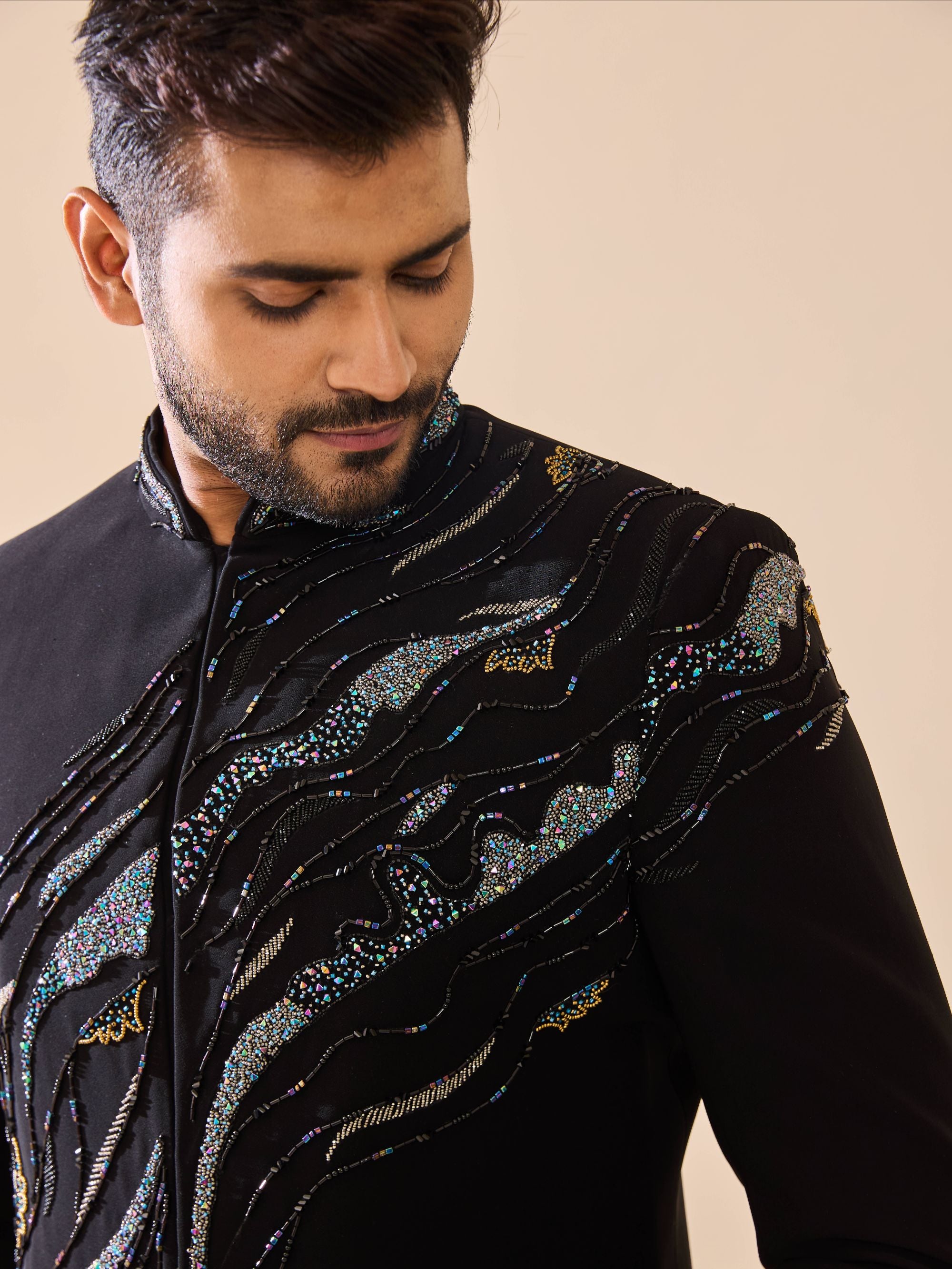 Grey Hand-Embroidered  Indo-Western