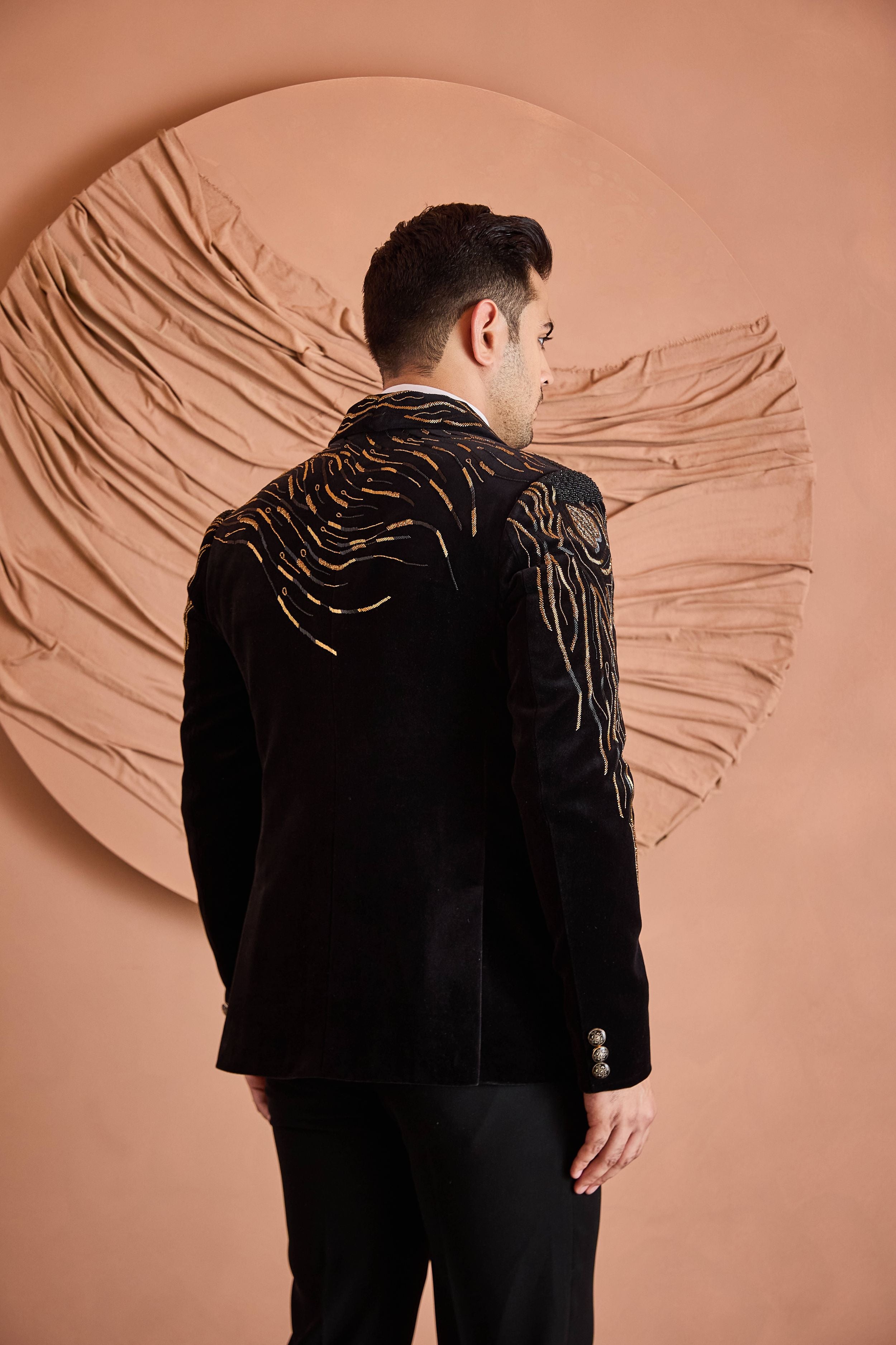 Black Cutdana Embroidery Tuxedo Set