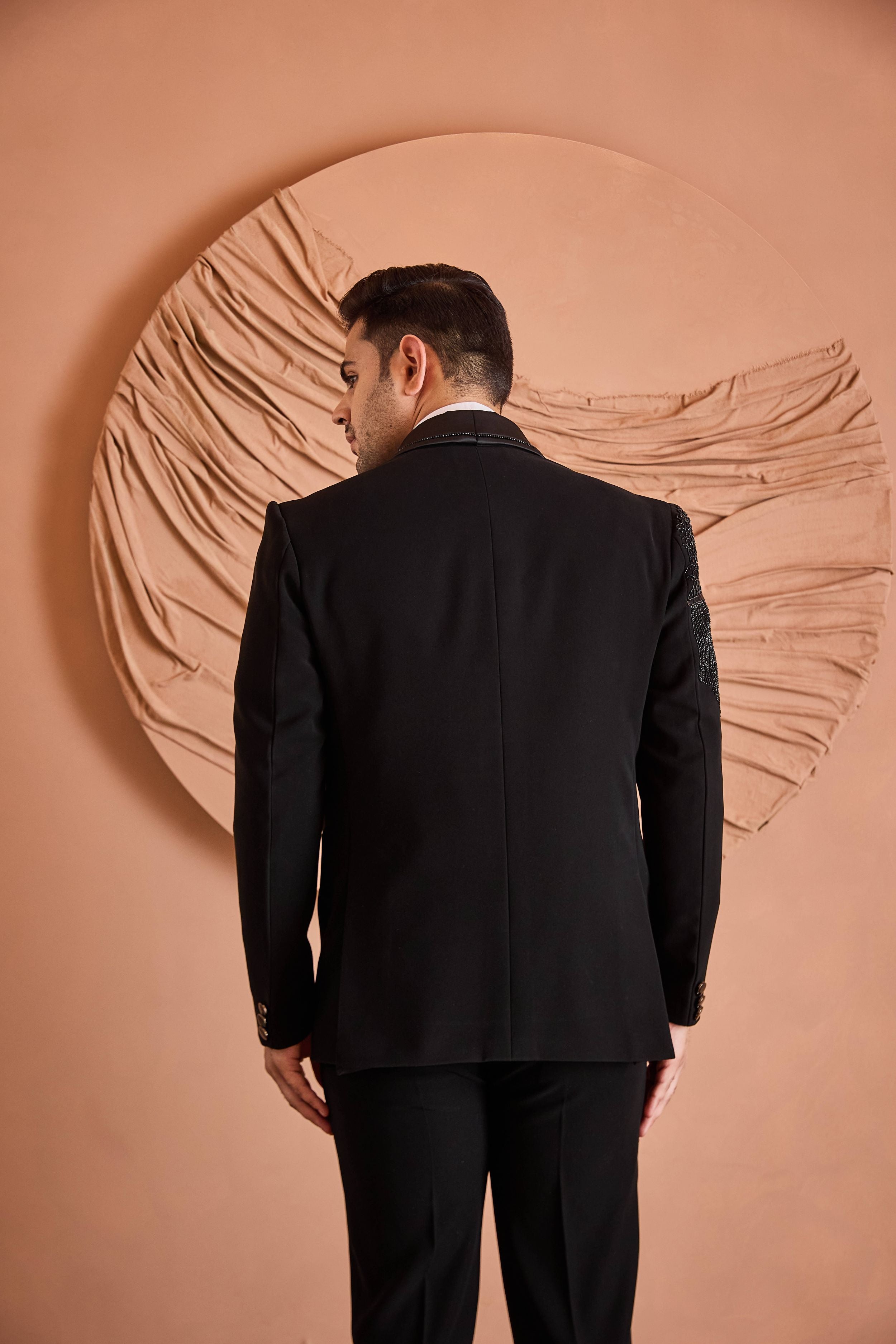 Black Beads Embroidery Tuxedo Set