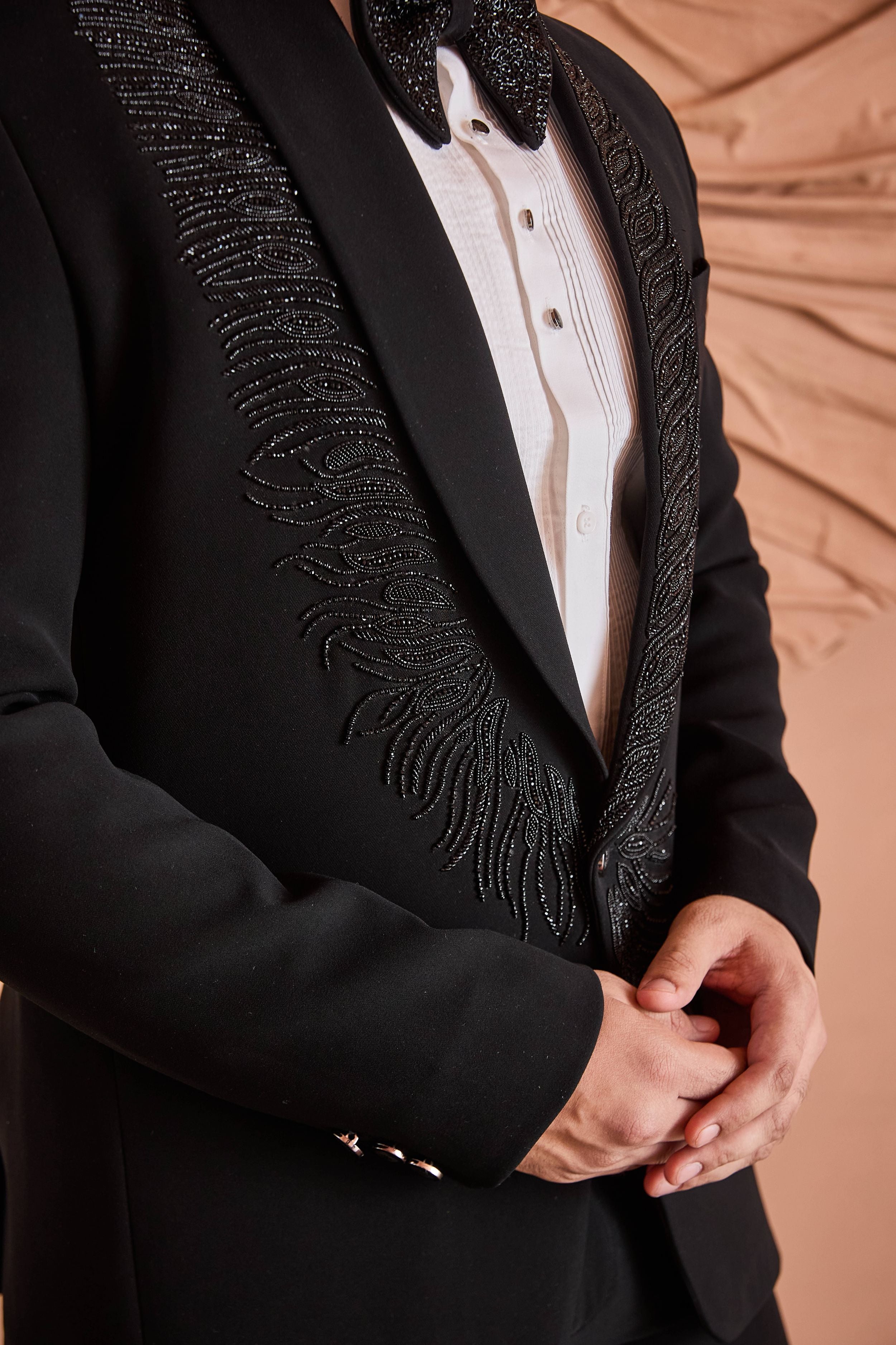 Black Beads Embroidery Tuxedo Set