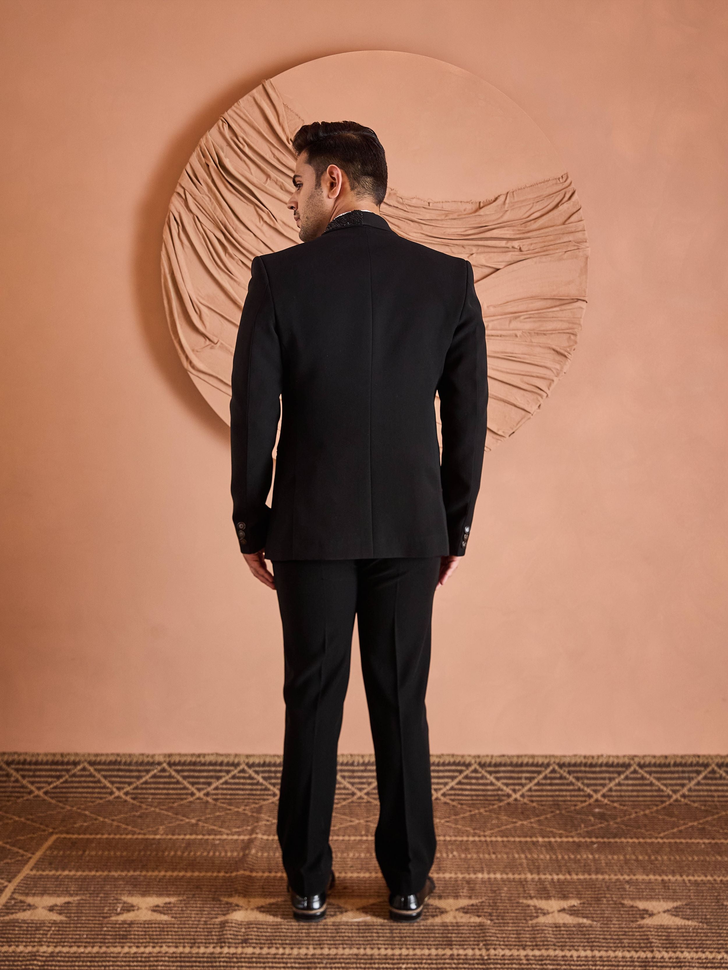 Black Beads Embroidery Tuxedo Set