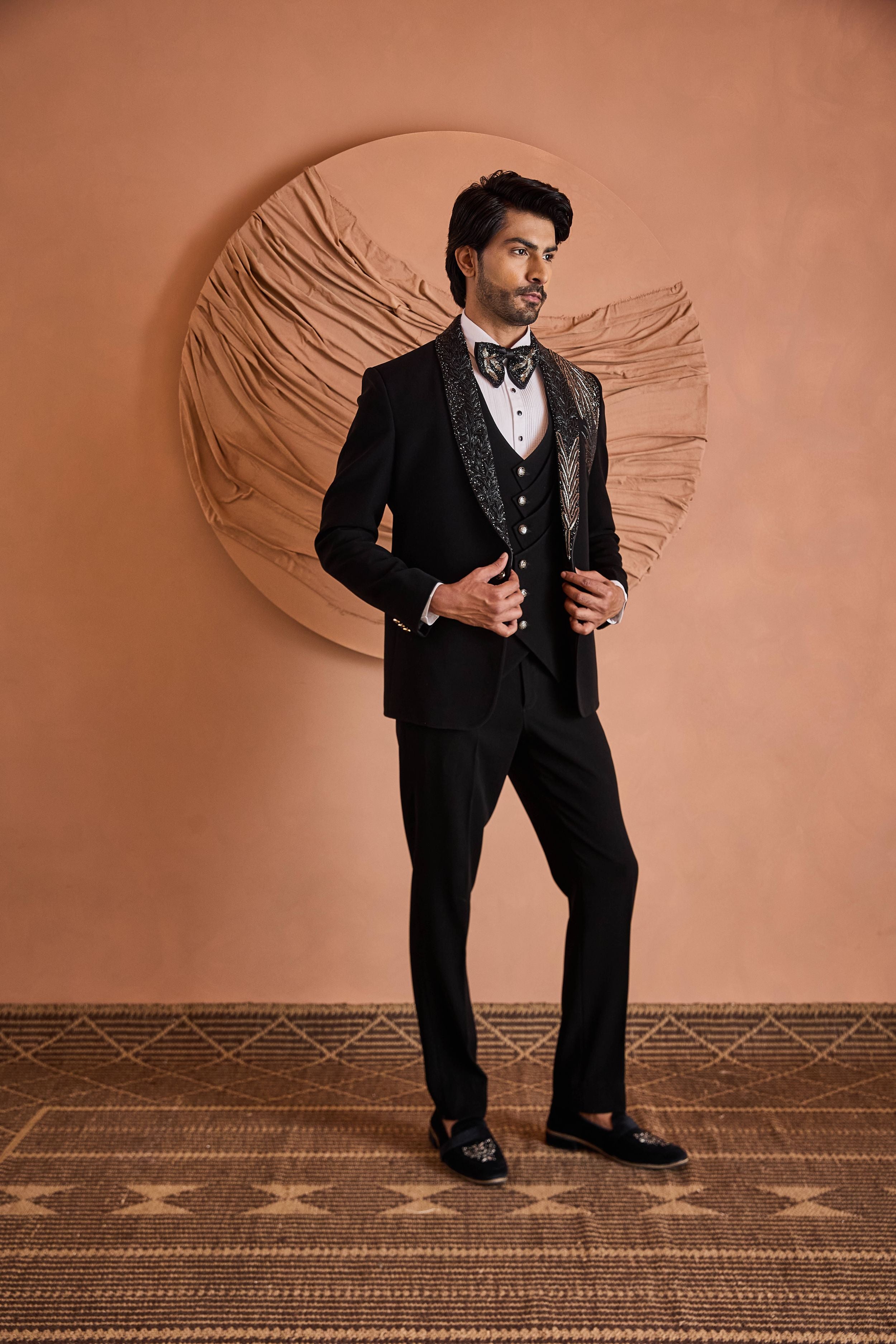 Black Cutdana And Beads Embroidery Tuxedo Set