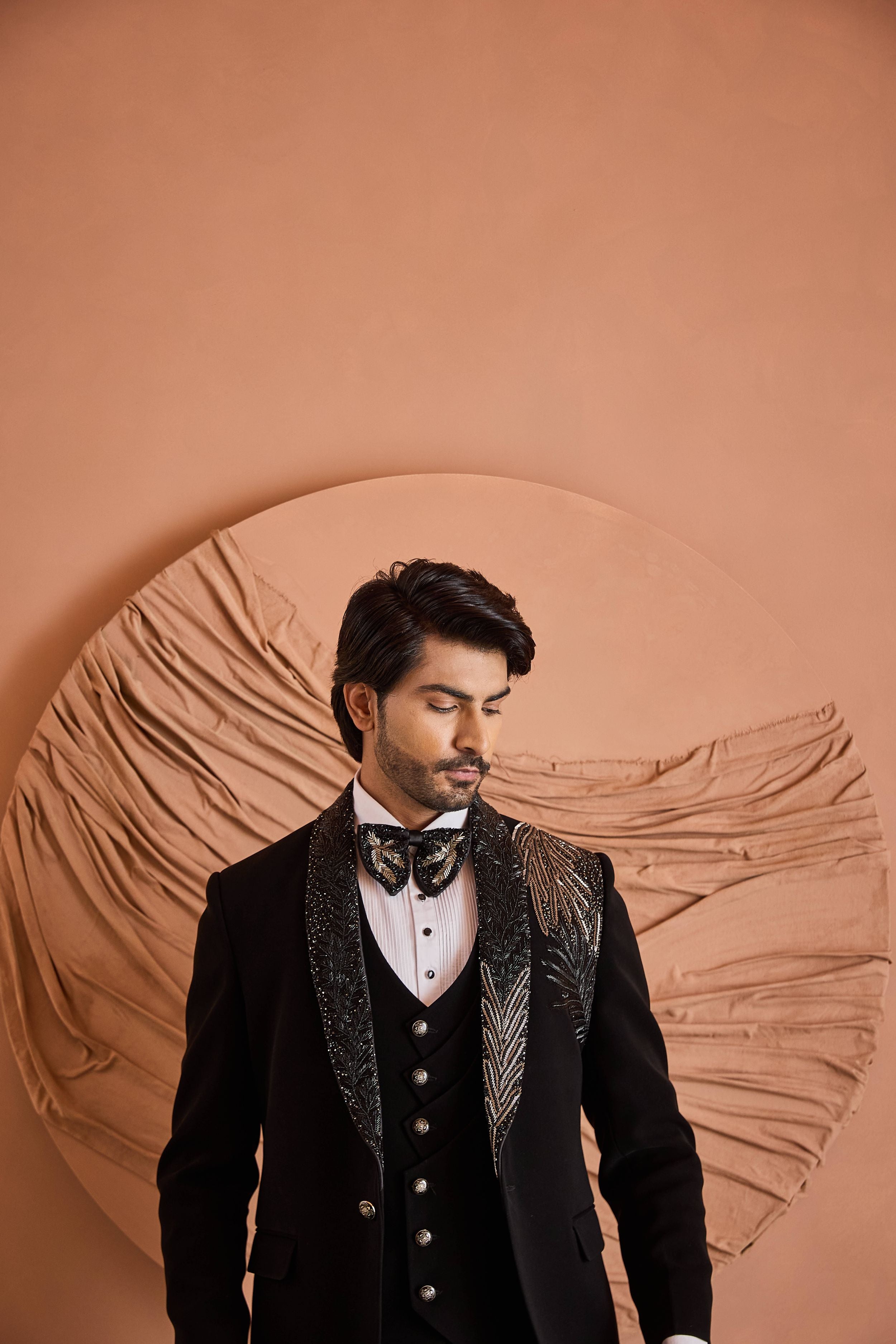 Black Cutdana And Beads Embroidery Tuxedo Set