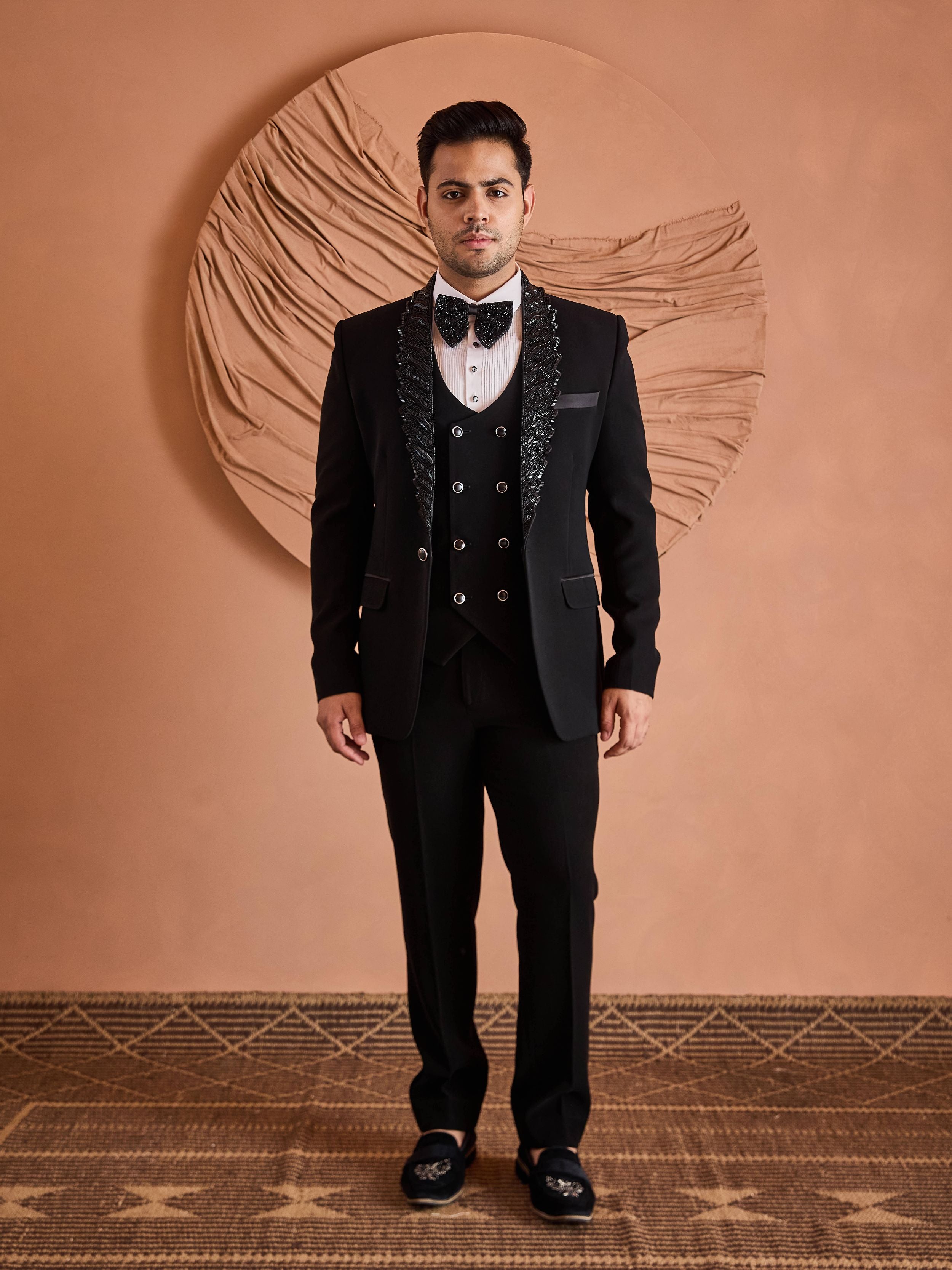 Black Cutdana And Beads Embroidery Tuxedo Set