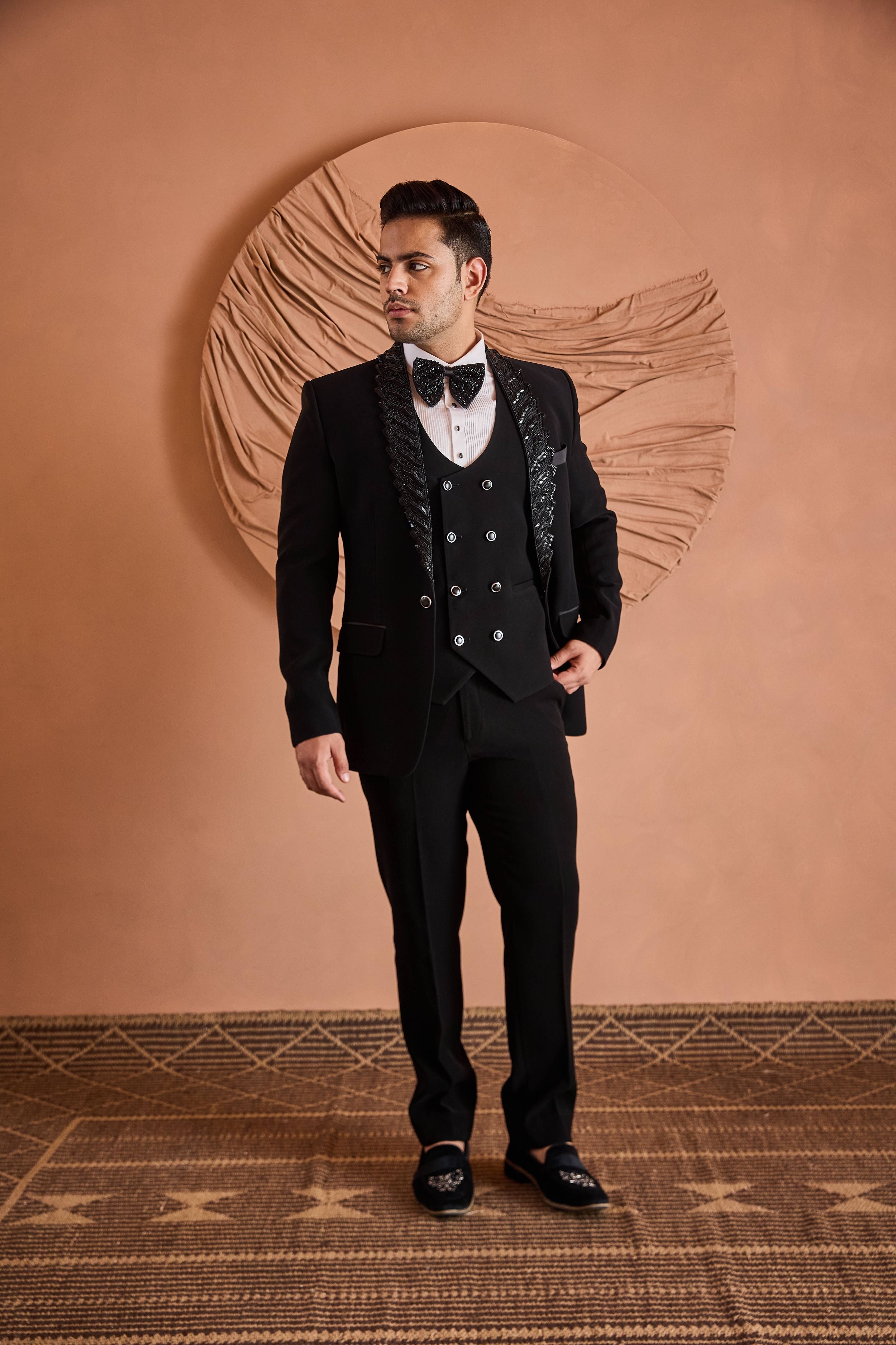 Black Cutdana And Beads Embroidery Tuxedo Set