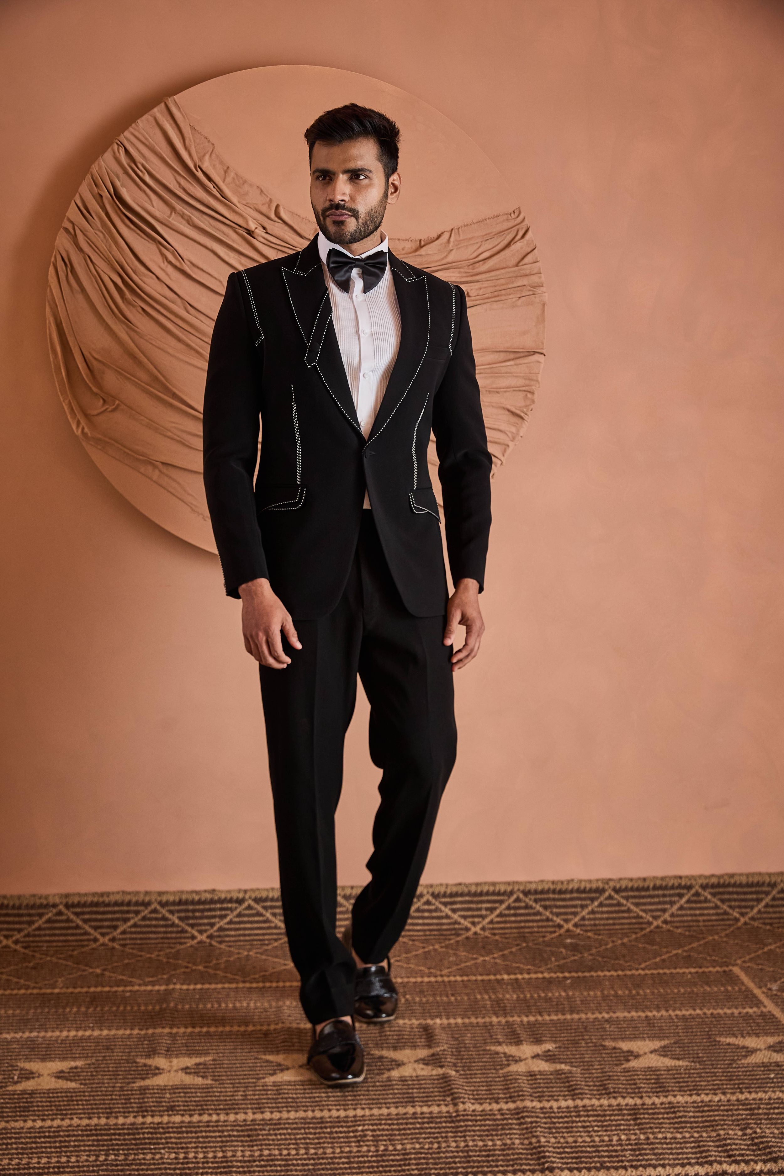 Black Hand Embroidered Tuxedo Set