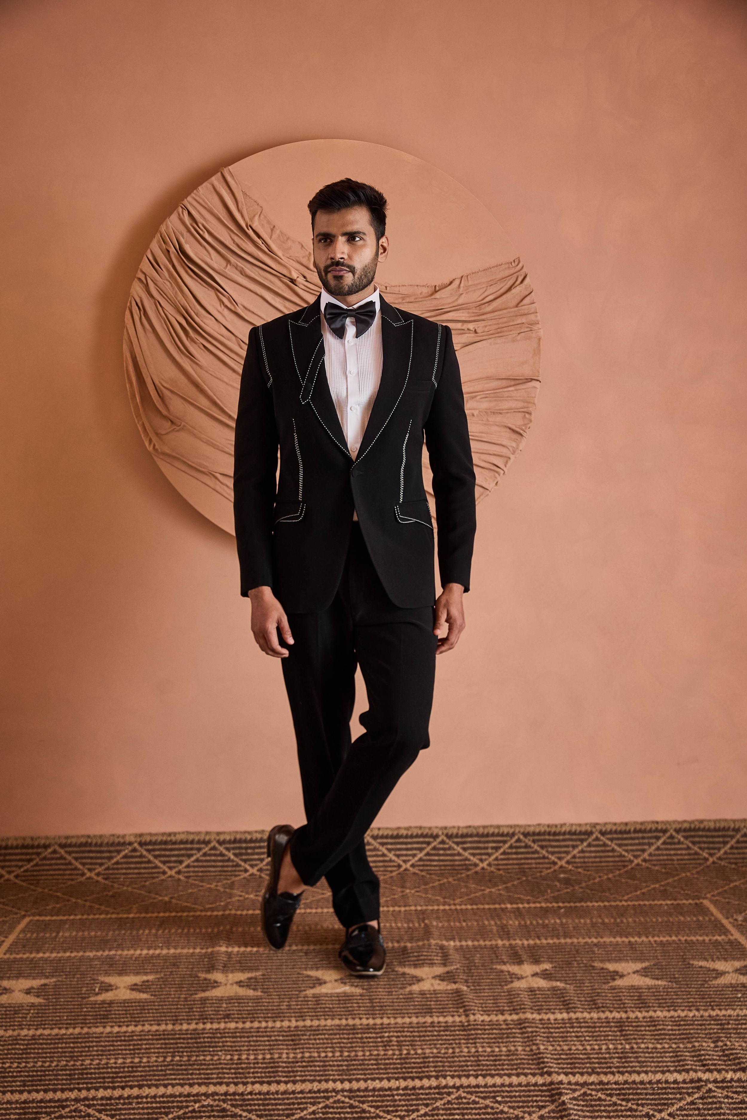 Black Hand Embroidered Tuxedo Set
