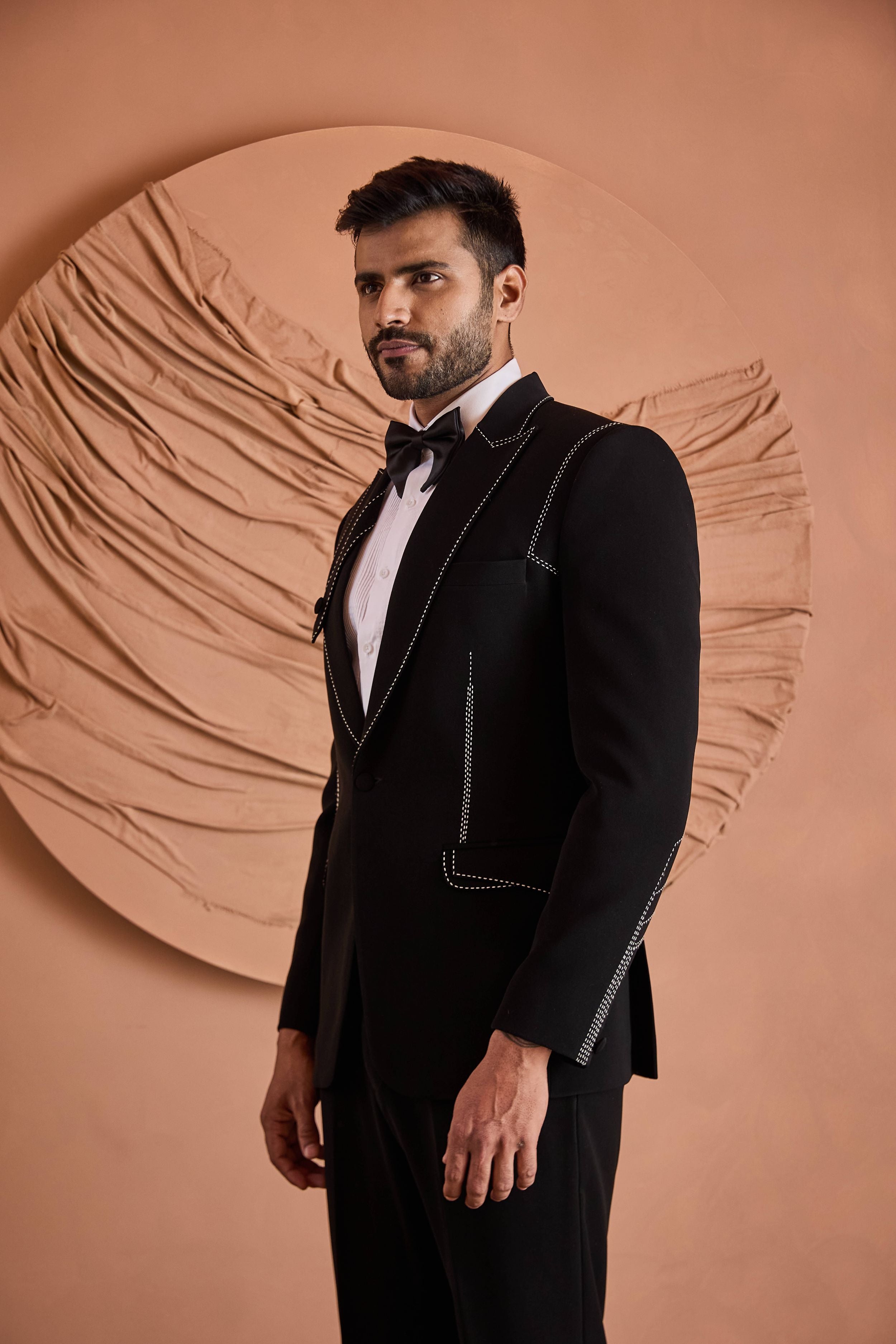 Black Hand Embroidered Tuxedo Set