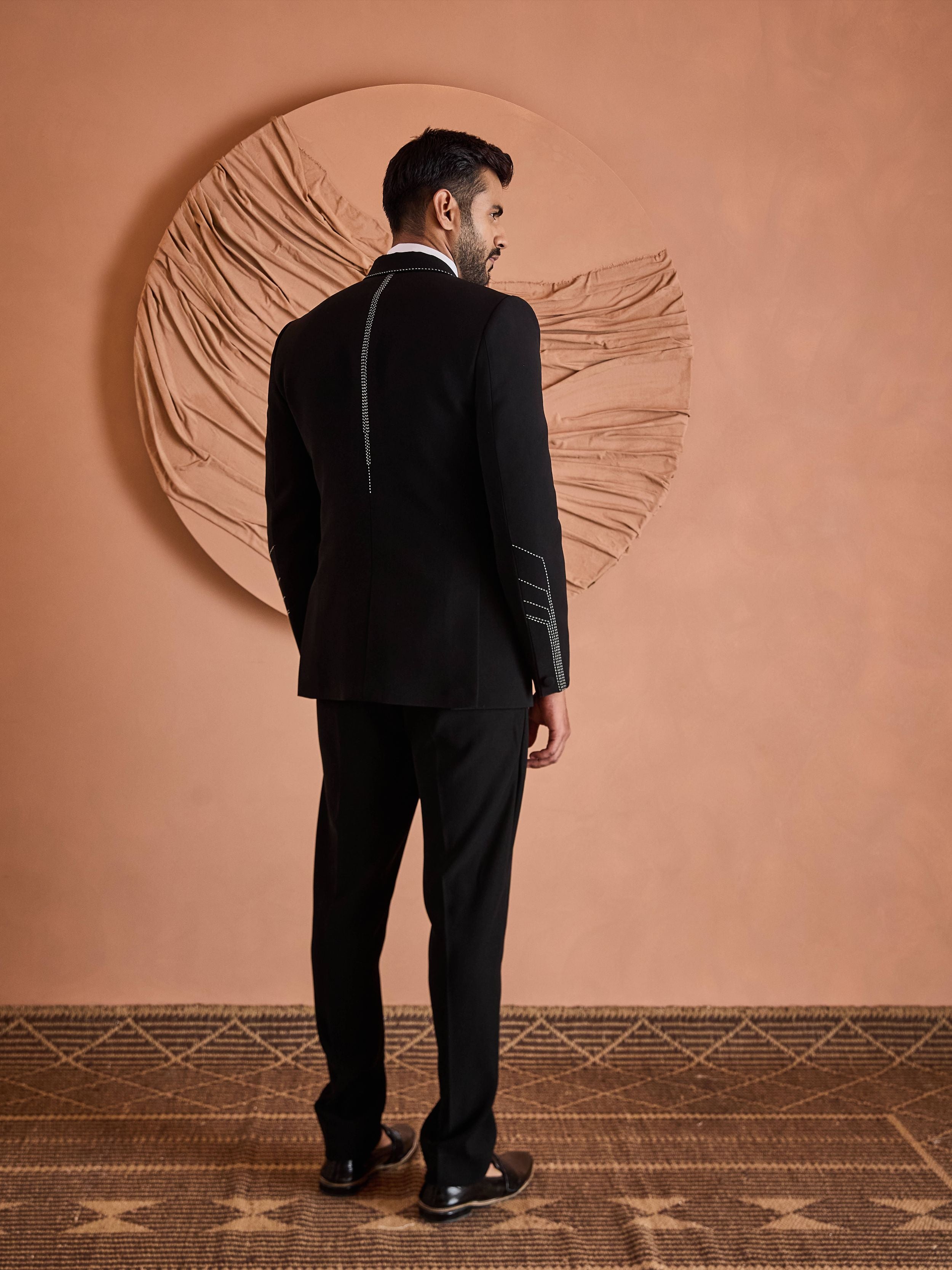 Black Hand Embroidered Tuxedo Set