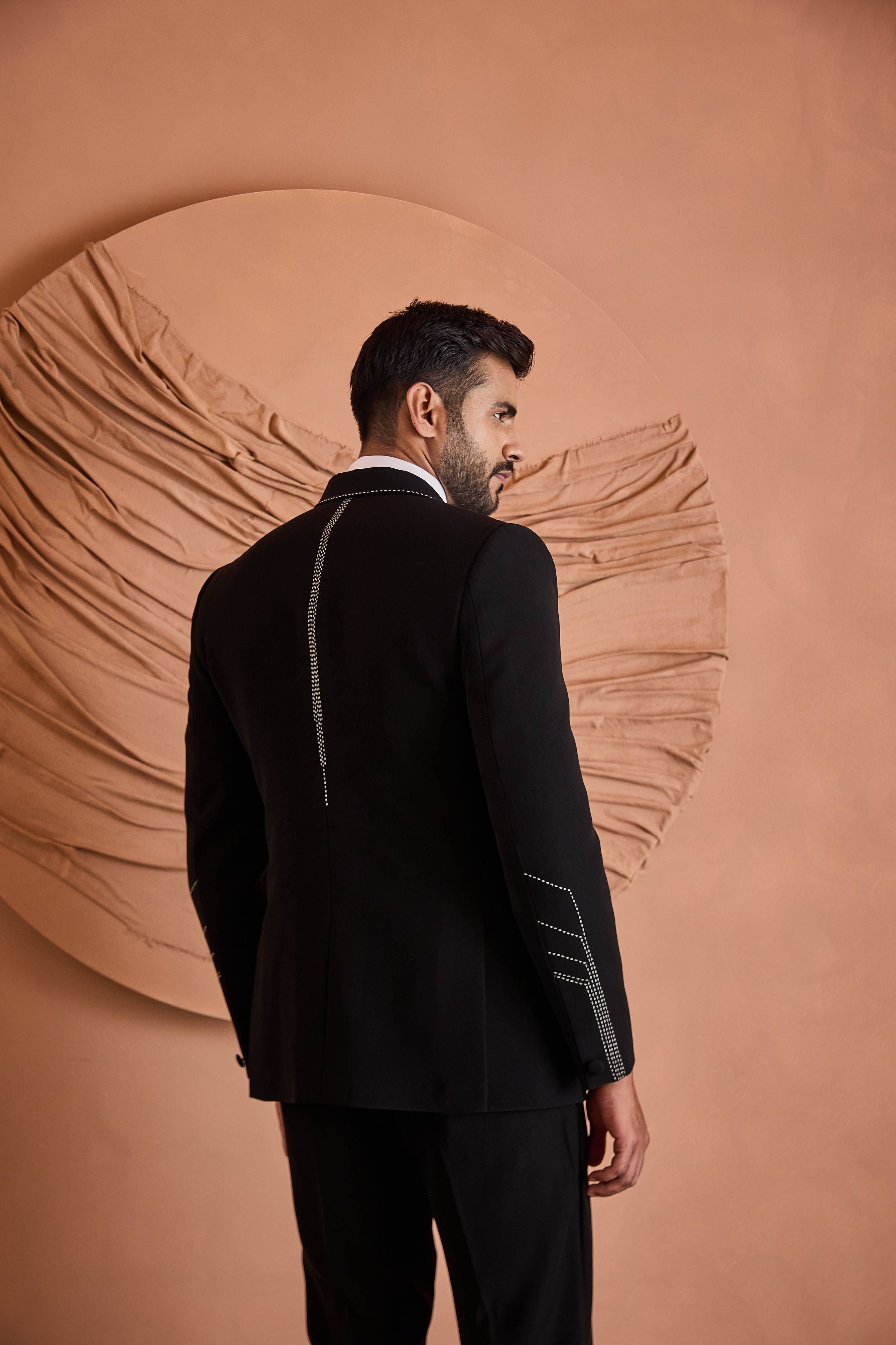 Black Hand Embroidered Tuxedo Set