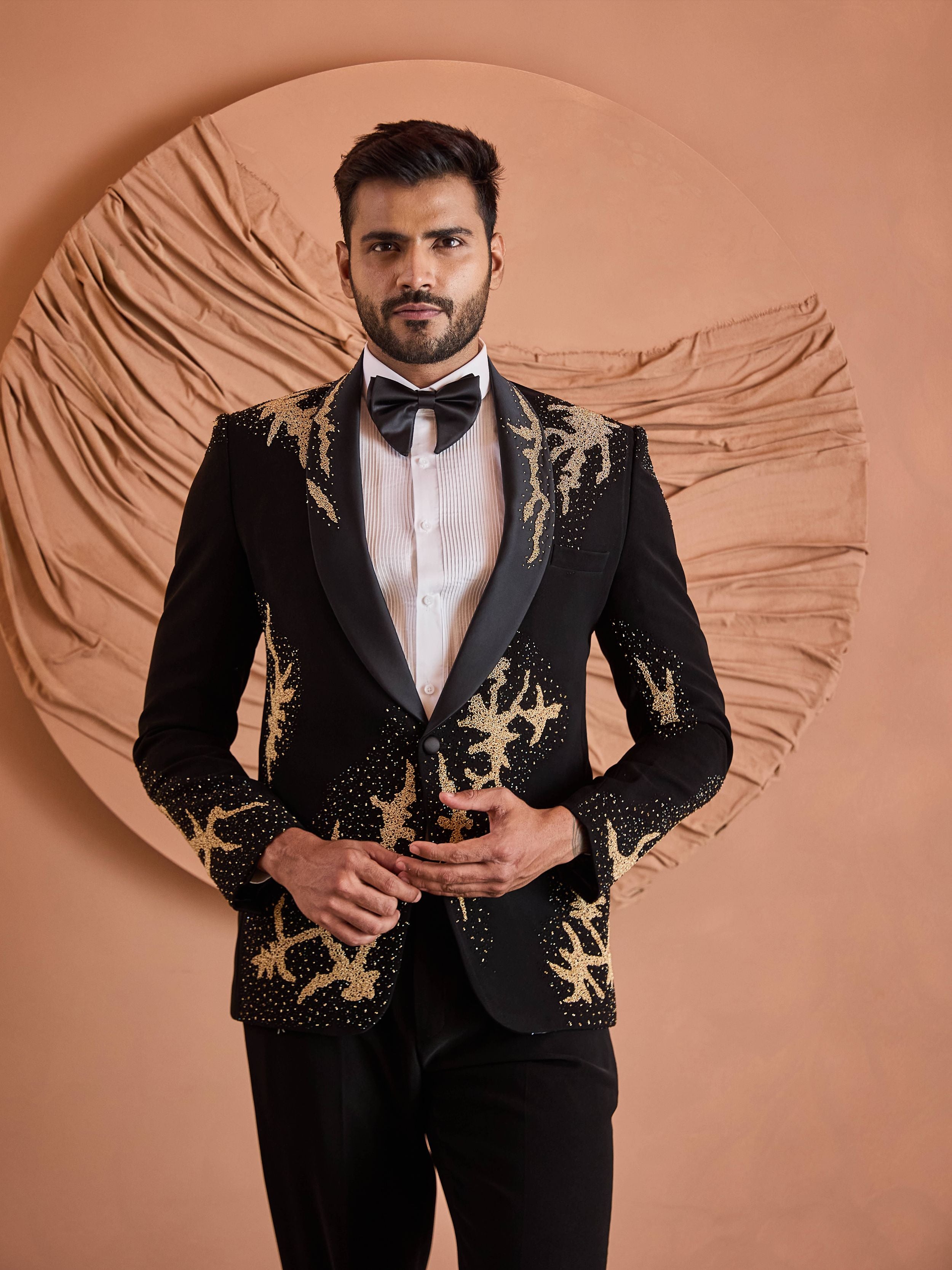Black Cutdana Embroidery Tuxedo Set