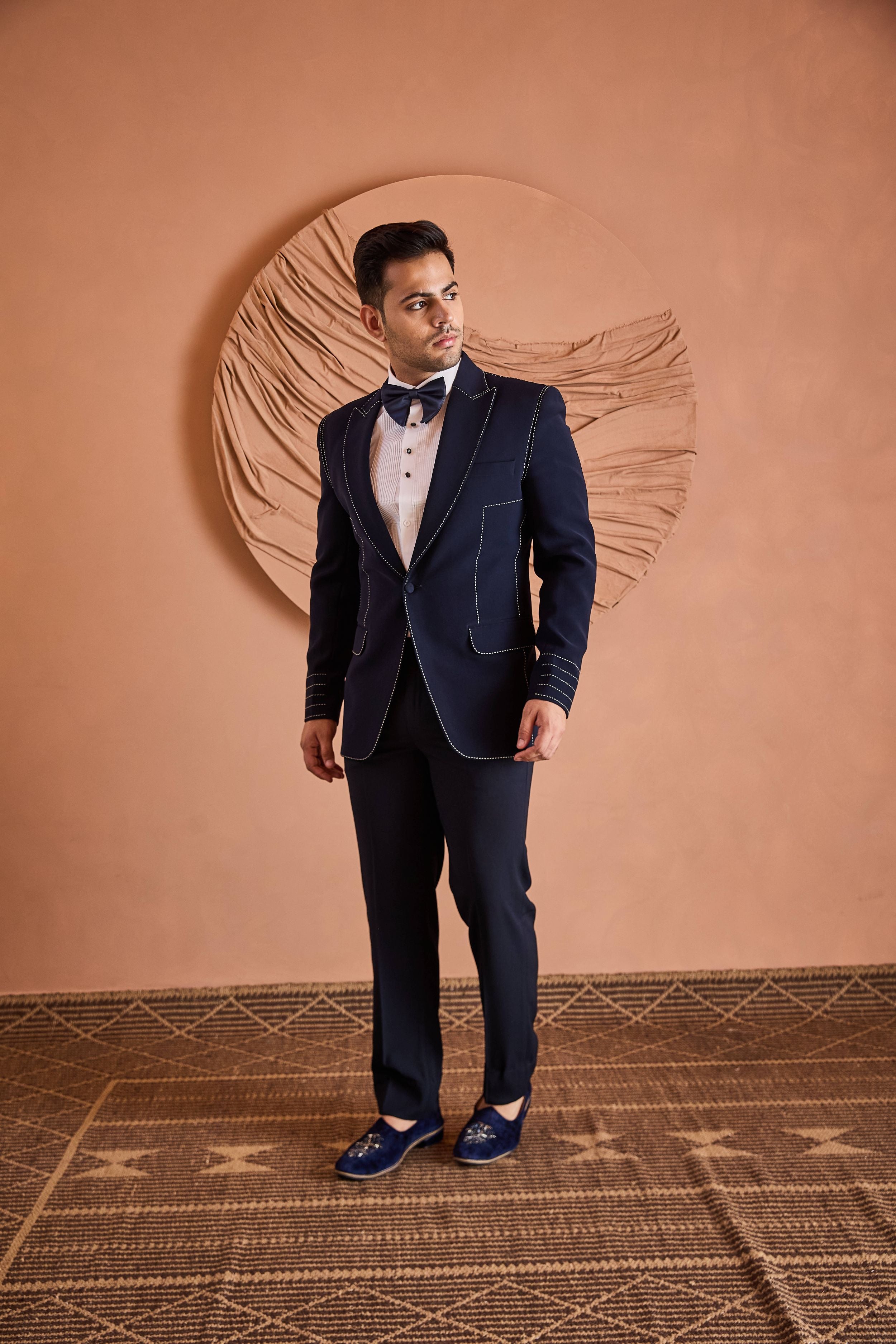 Blue Hand Embroidered Tuxedo Set