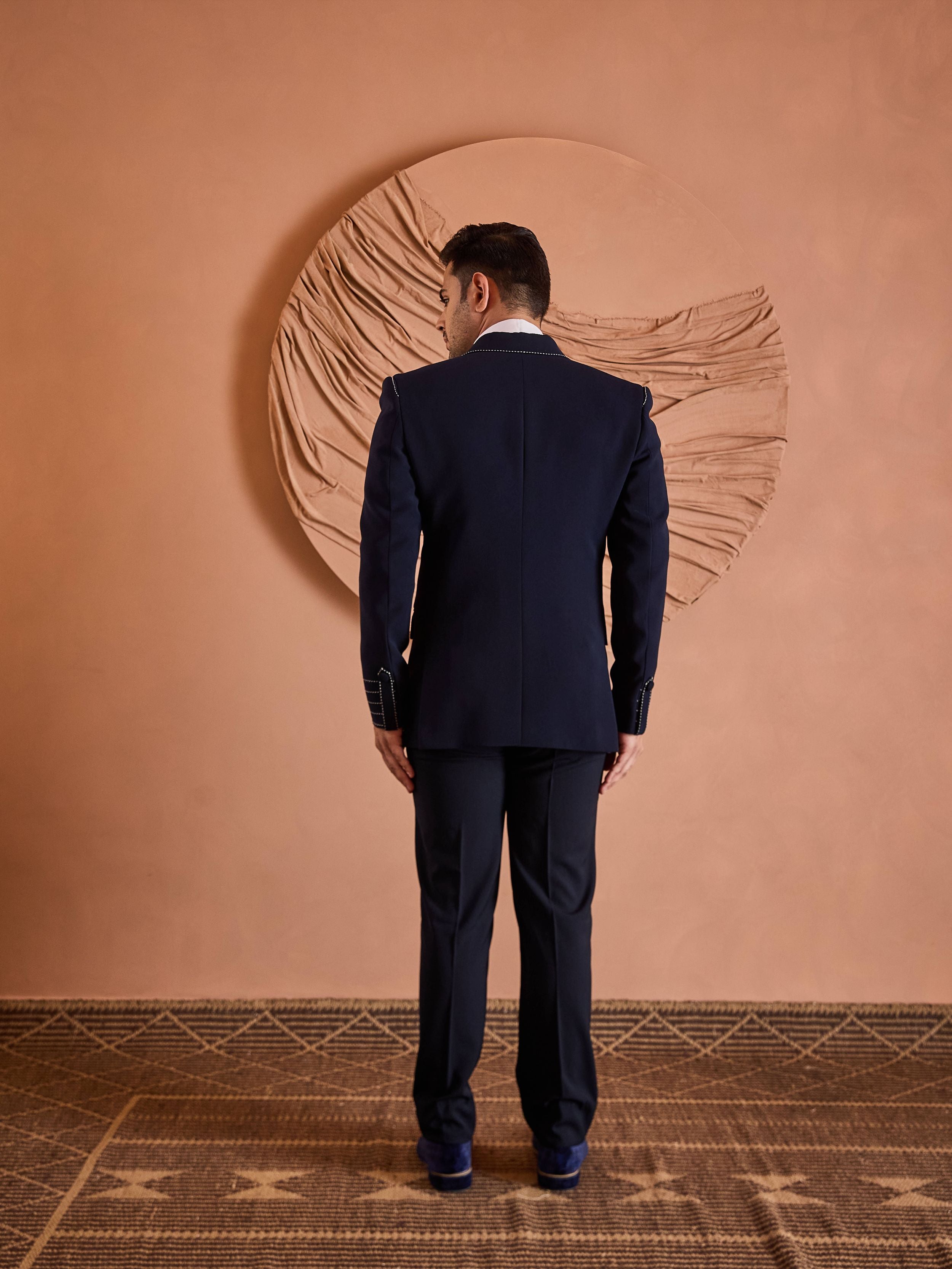 Blue Hand Embroidered Tuxedo Set