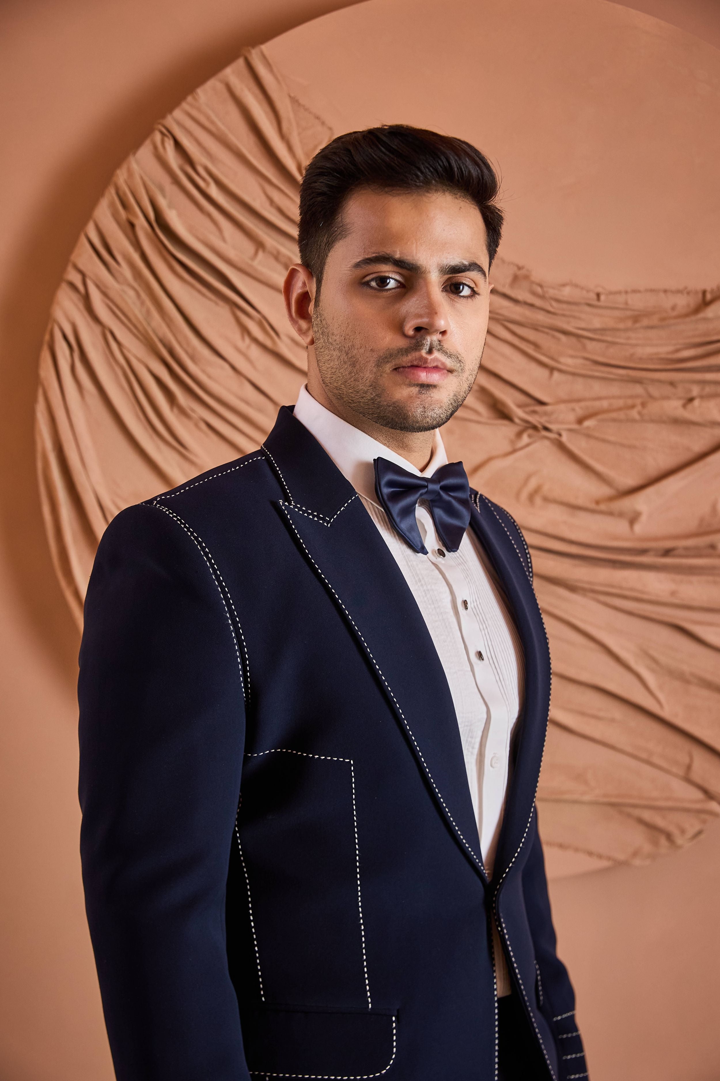 Blue Hand Embroidered Tuxedo Set