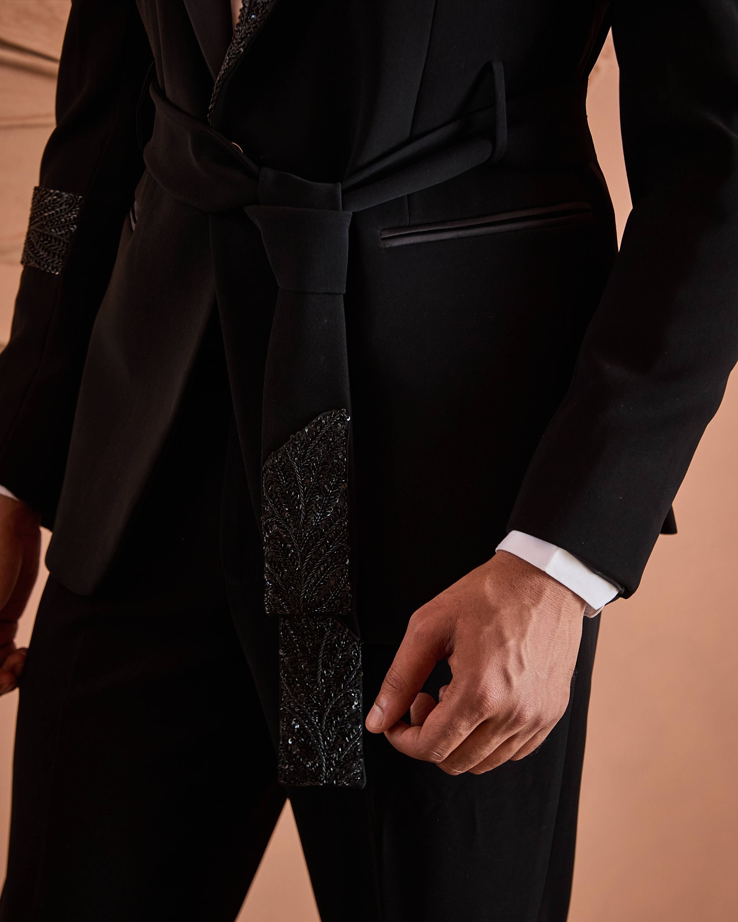 Black Cutdana Embroidery Tuxedo Set