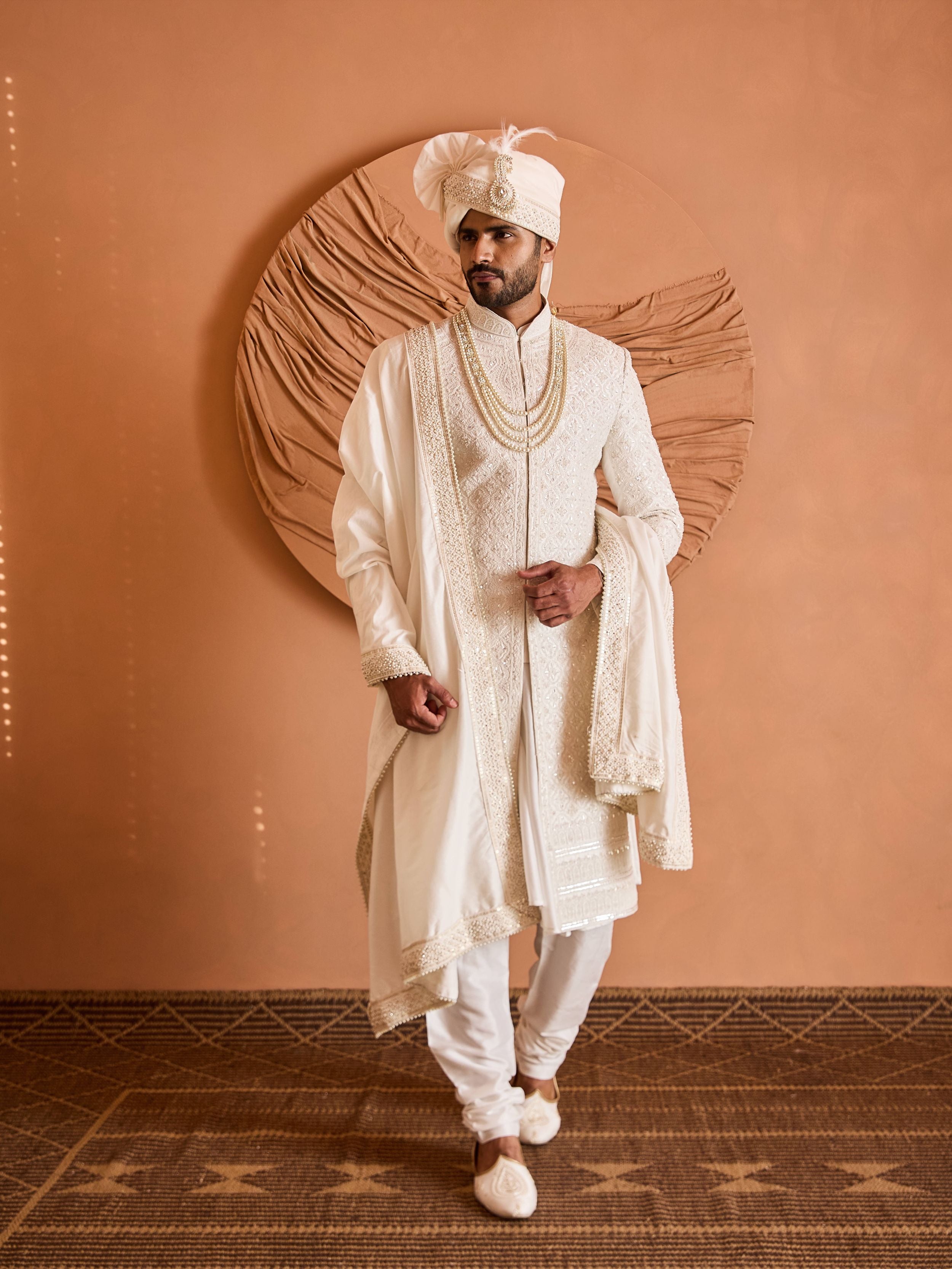 Ivory Embroidered Sherwani