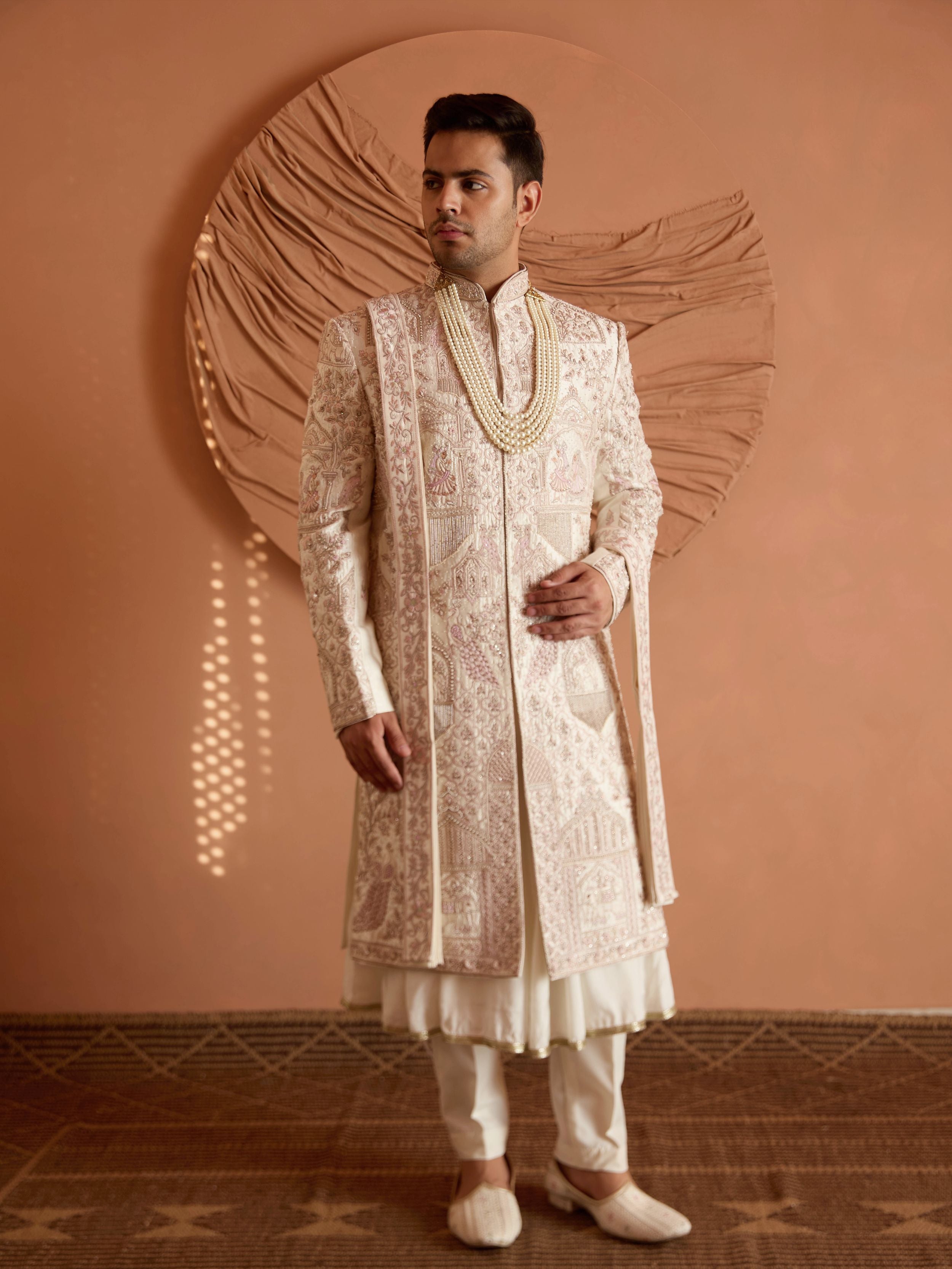 Ivory Embroidered Sherwani