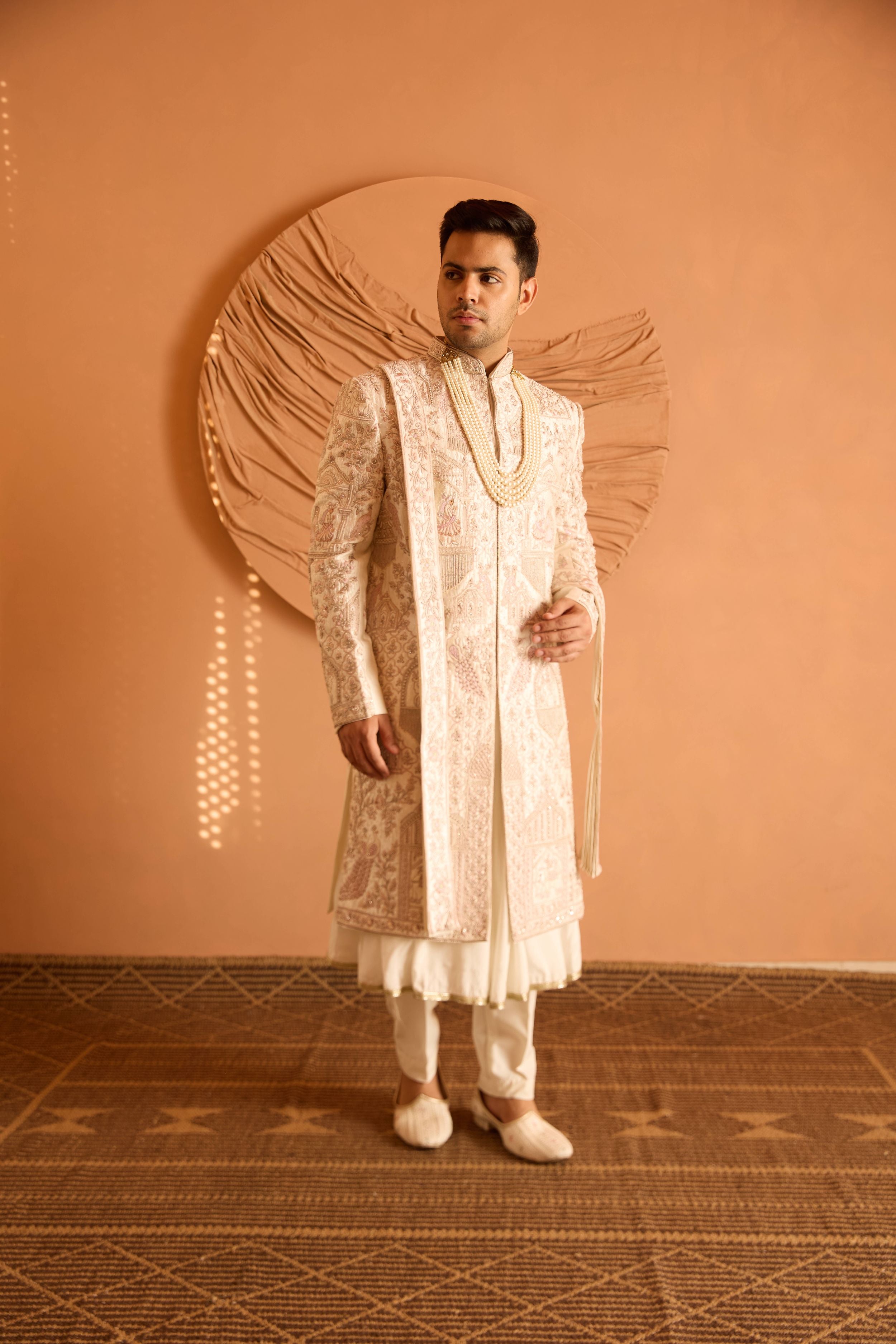 Ivory Embroidered Sherwani