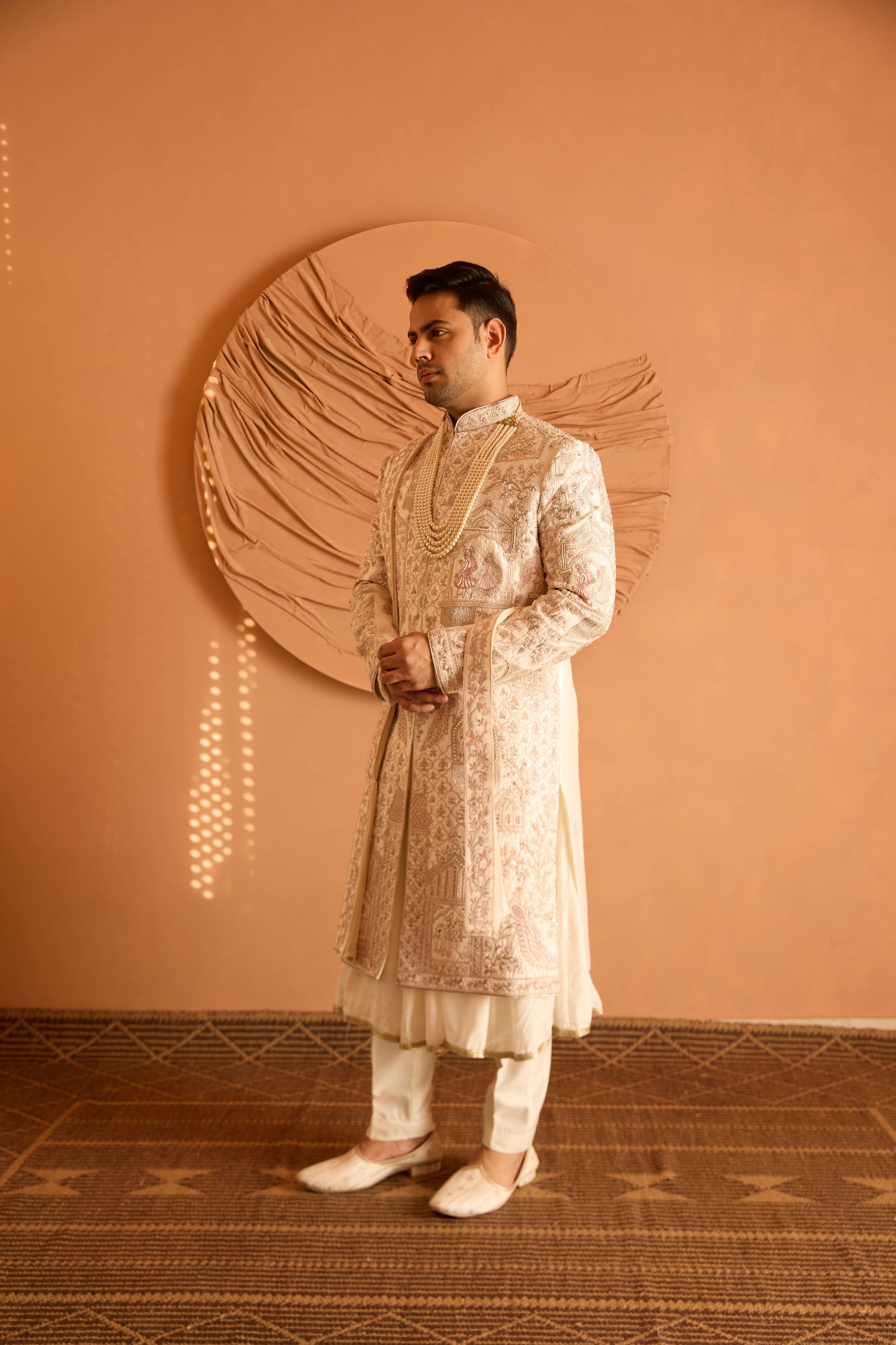 Ivory Embroidered Sherwani