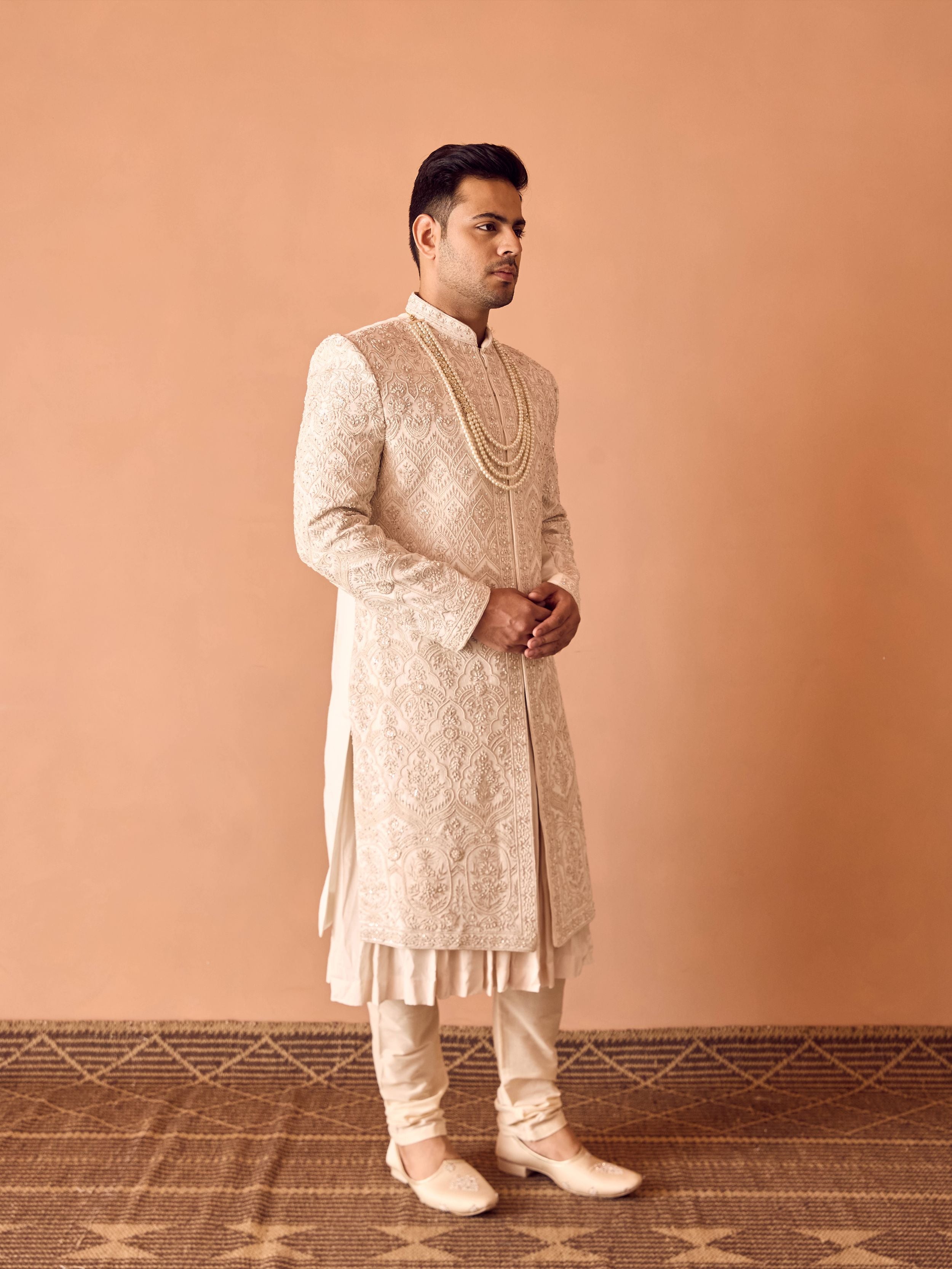 Ivory Pearl Hand Embroidered Sherwani