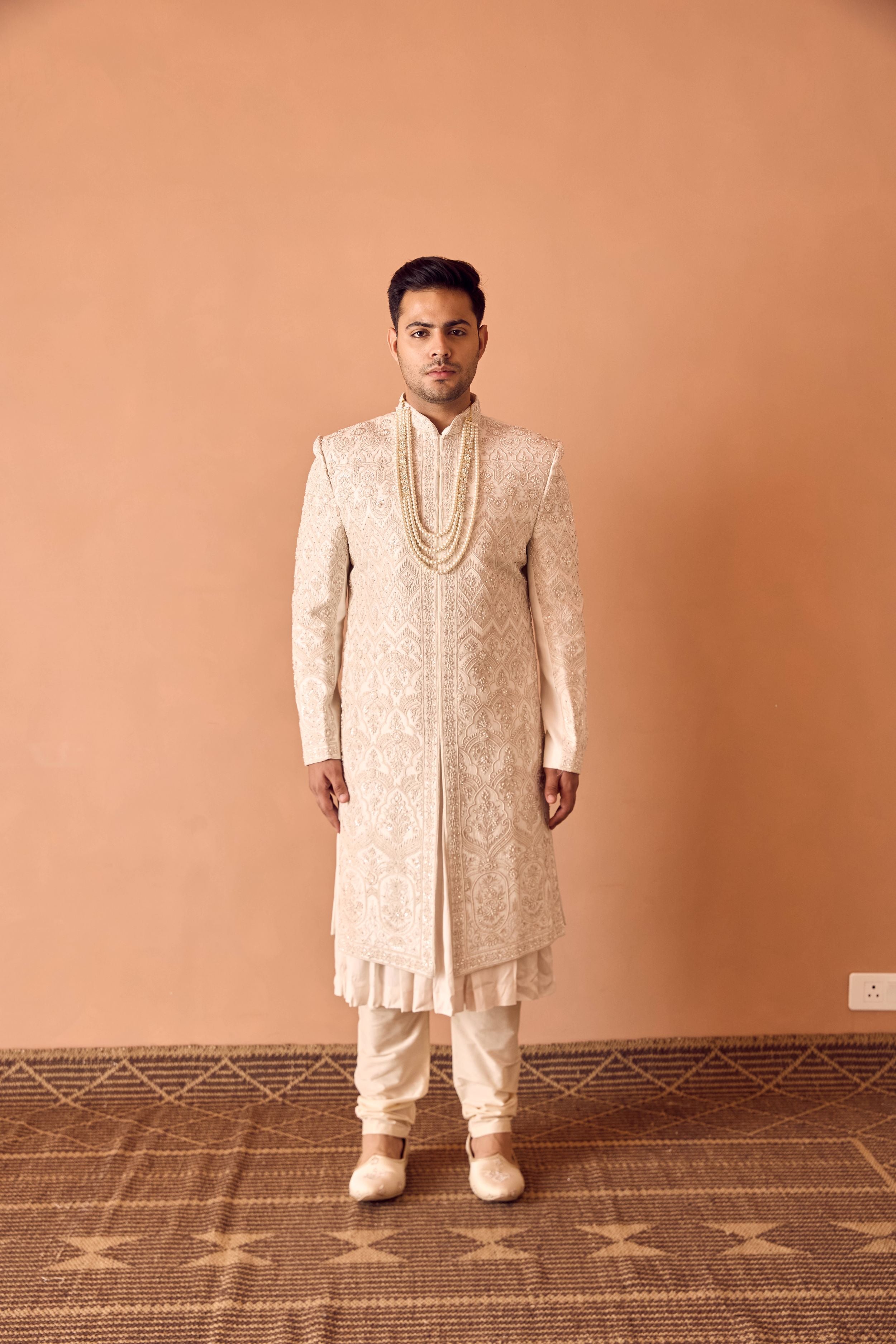 Ivory Pearl Hand Embroidered Sherwani