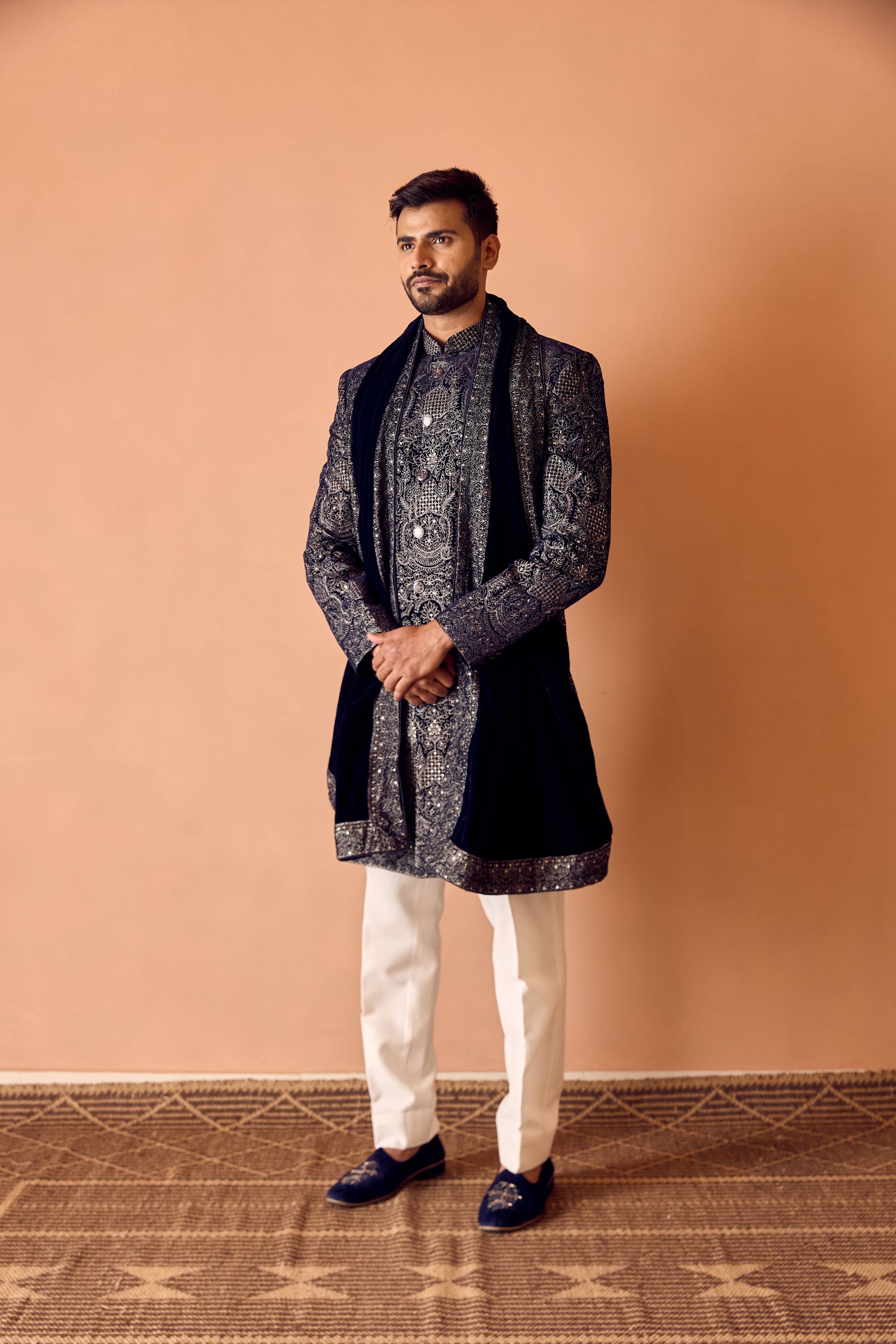 Blue Indo-Western With Beads & Metallic Thread Work