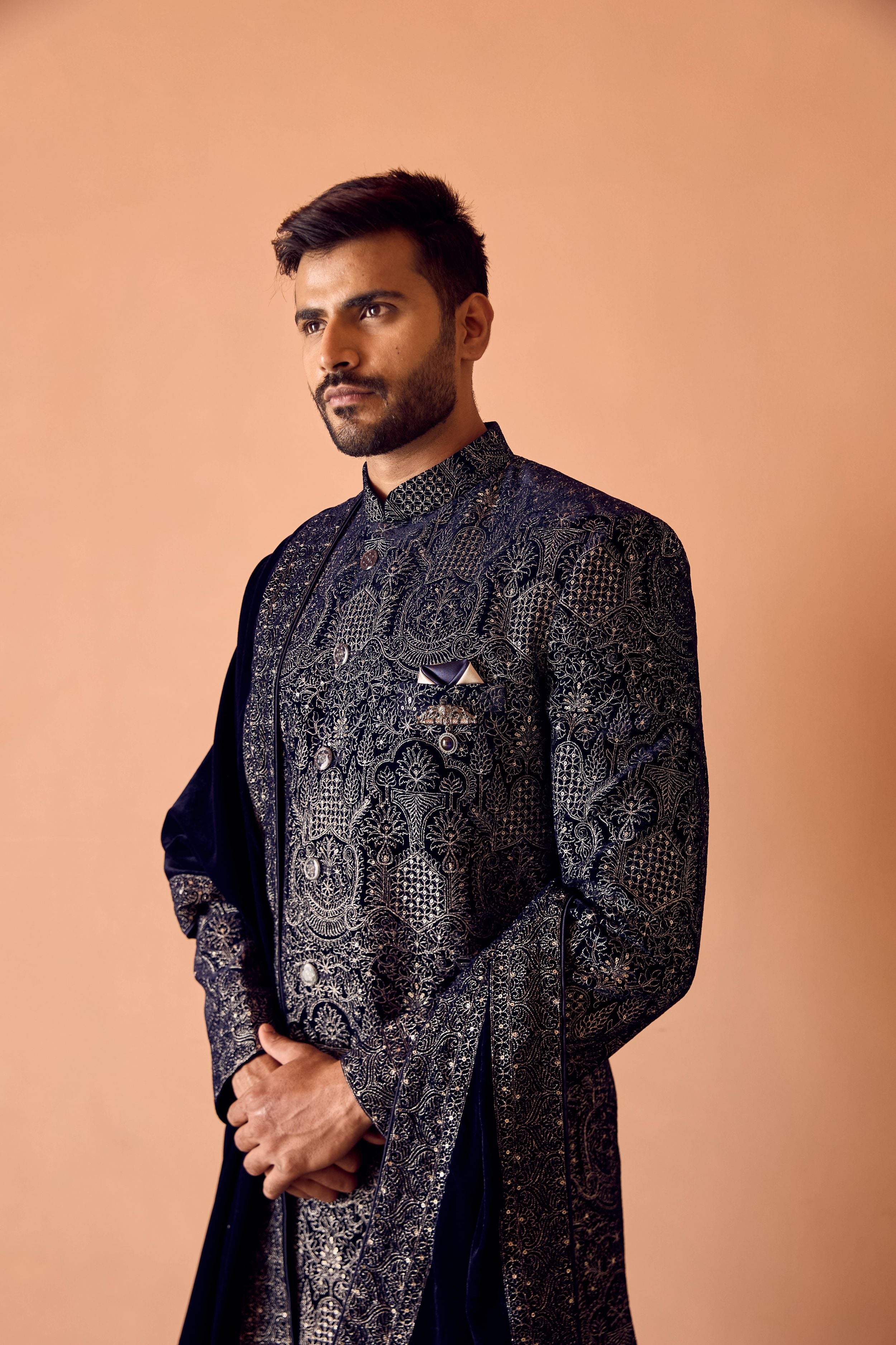 Blue Indo-Western With Beads & Metallic Thread Work