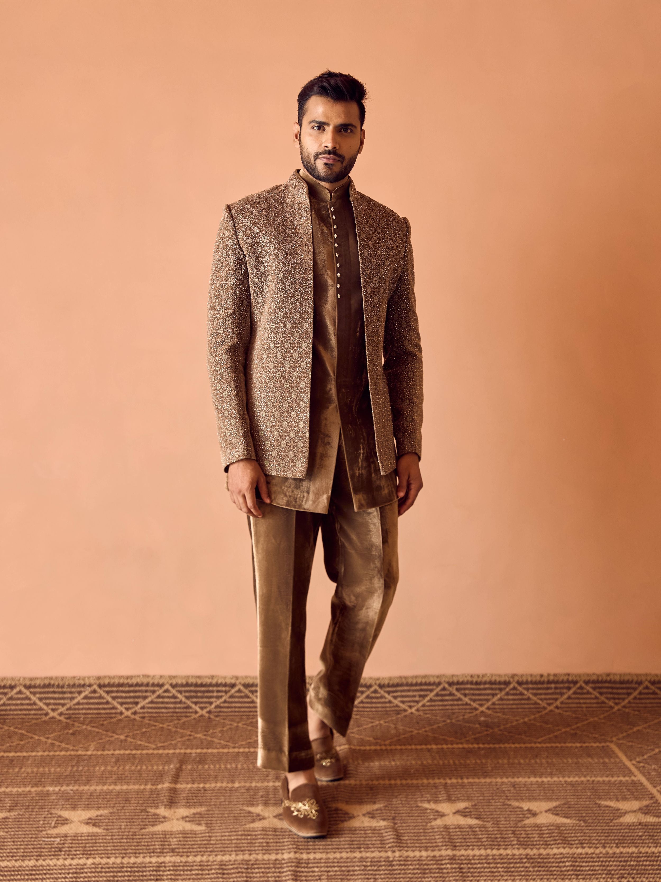 Brown Indo-Western With Zardosi Work