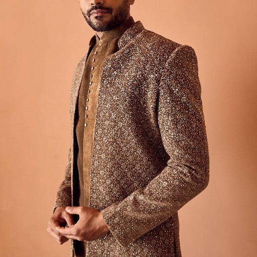 Brown Indo-Western With Zardosi Work