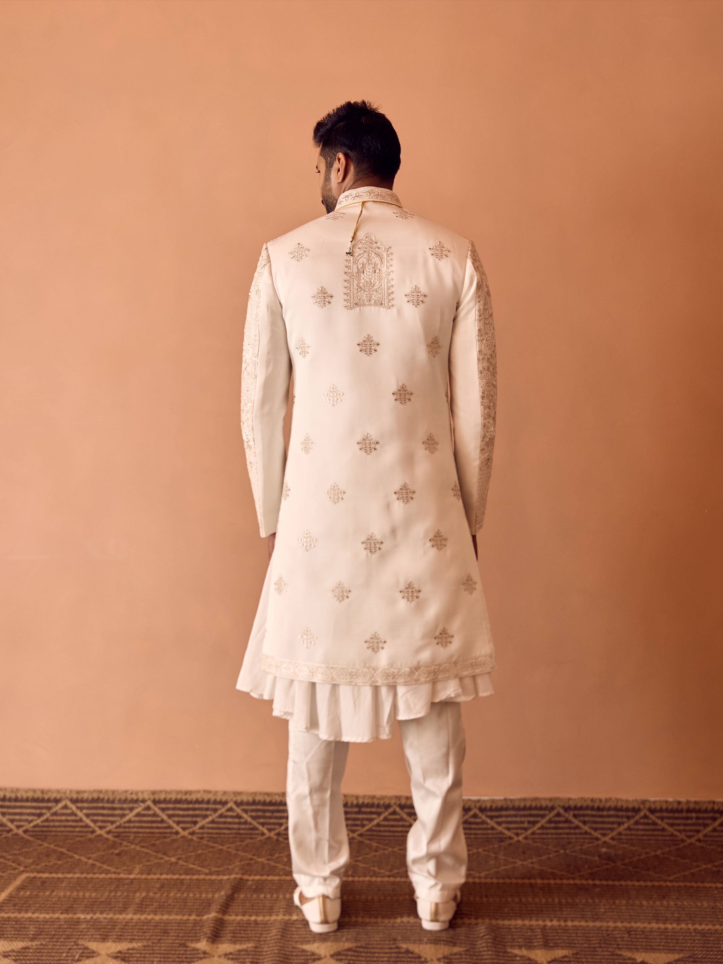 Ivory Resam and Moti Hand Embroidered Sherwani